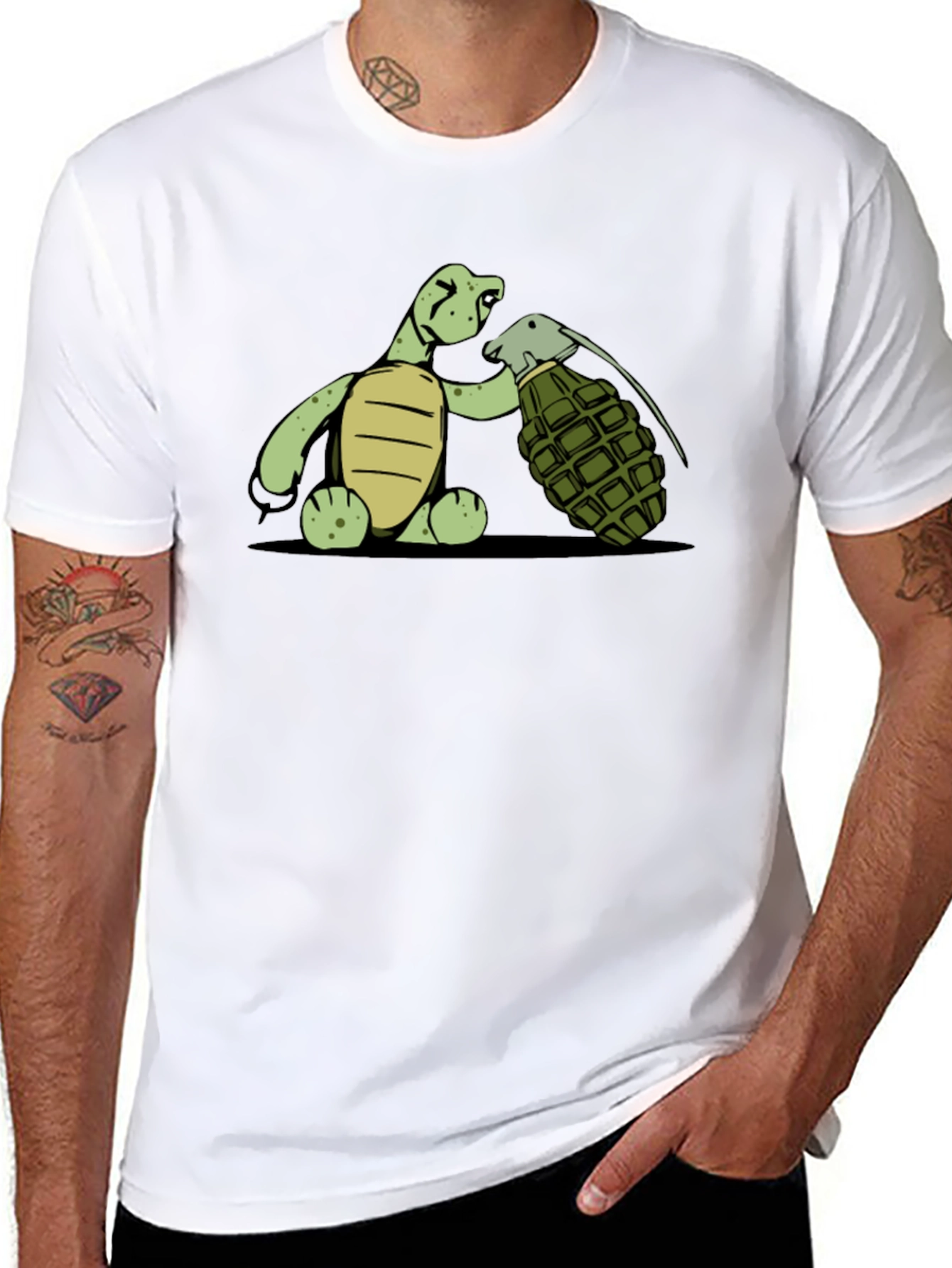Black Turtle Grenade Graphic Tee - Black Cotton T-Shirt view 8