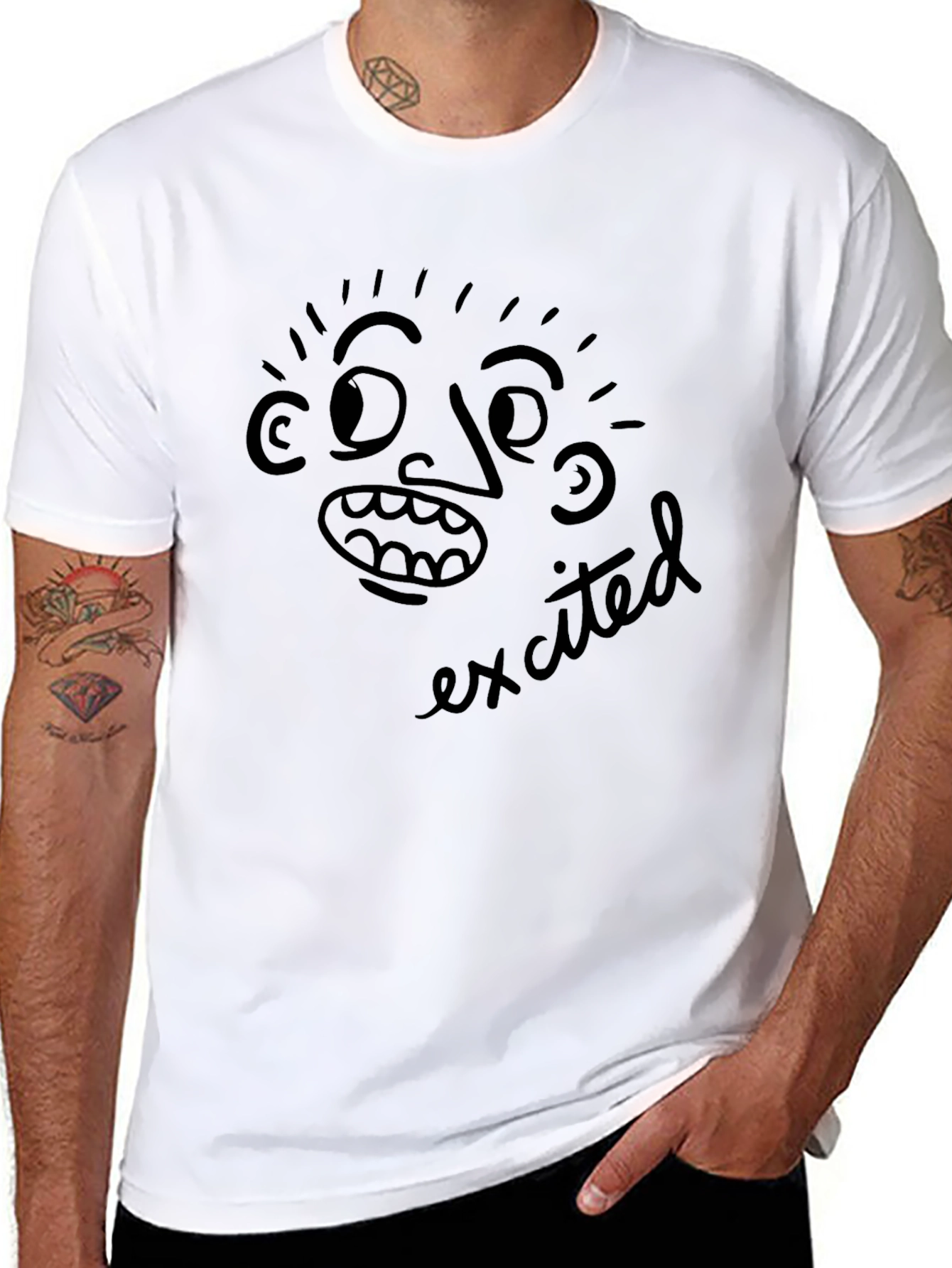 Black Excited Face Graphic Tee - Black Unisex T-Shirt view 8