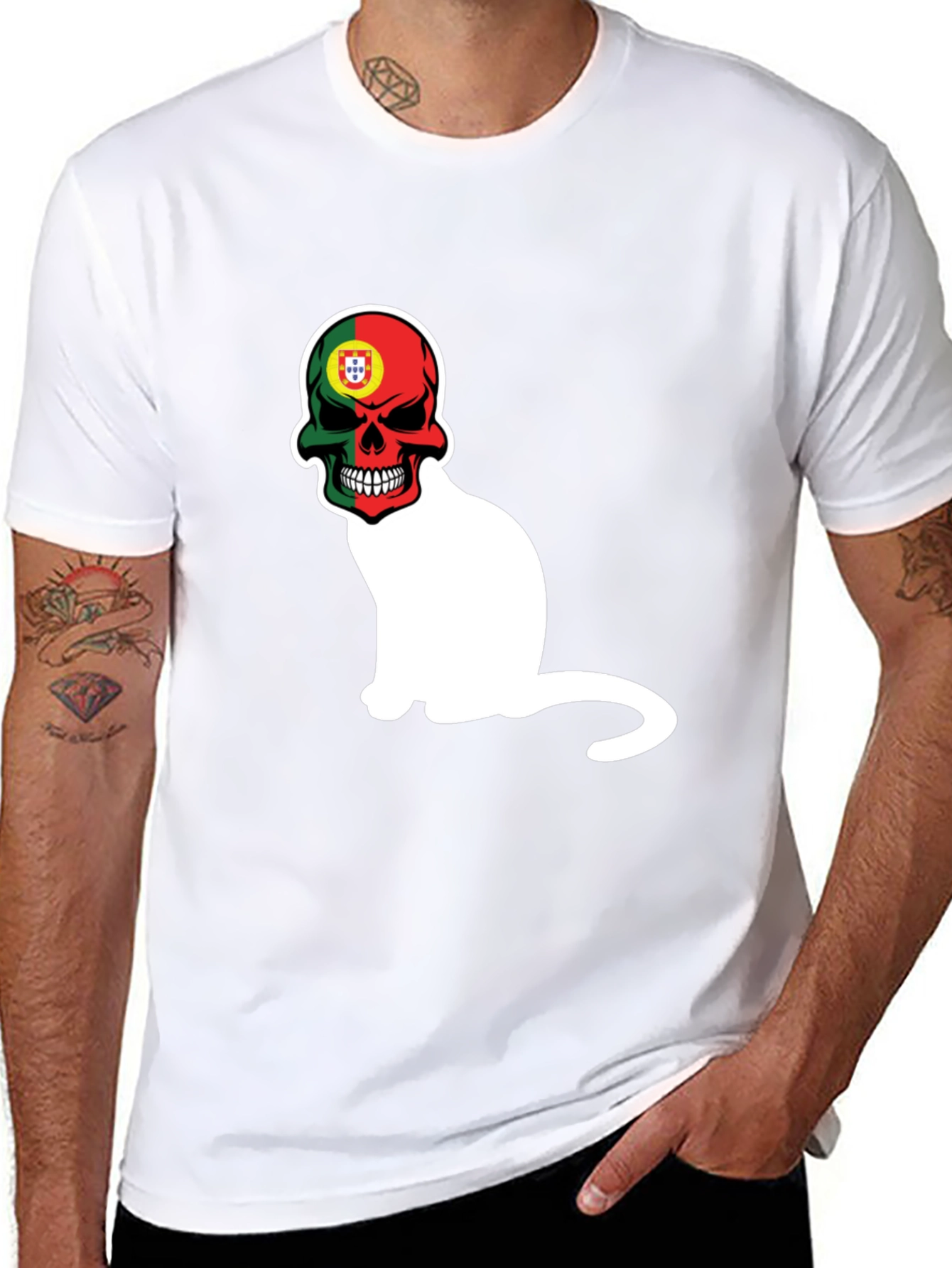 Black Portugal Skull Cat Graphic Tee - Men's Black T-Shirt view 8