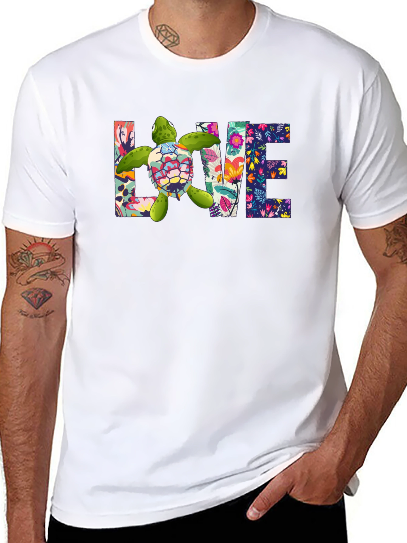 Black Floral Sea Turtle Love T-Shirt view 8