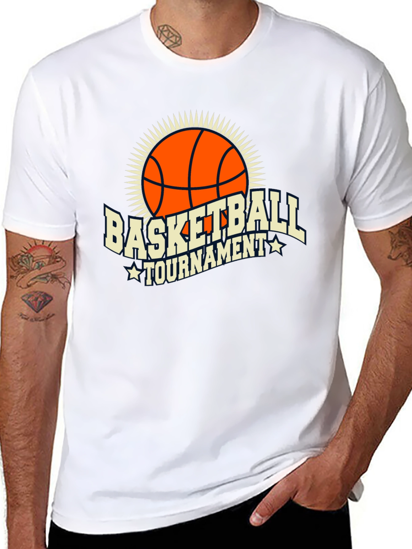 Black Basketball Tournament Graphic Tee - Black Cotton T-Shirt view 8