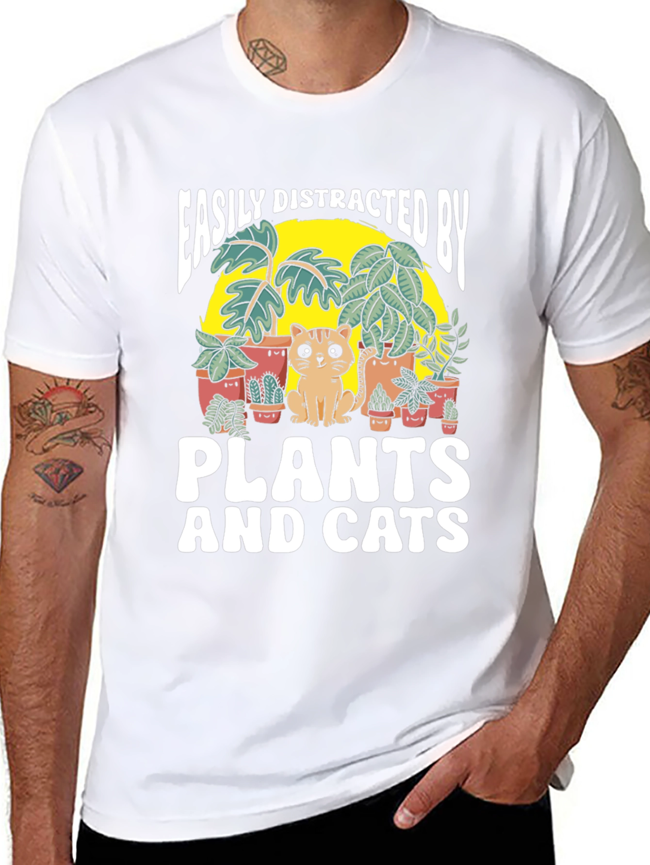 Black Easily Distracted by Plants and Cats T-Shirt view 8