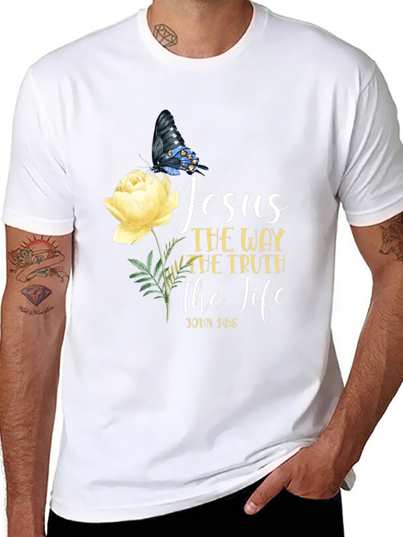 Black Jesus Way Truth Life T-Shirt Butterfly Rose Graphic view 8
