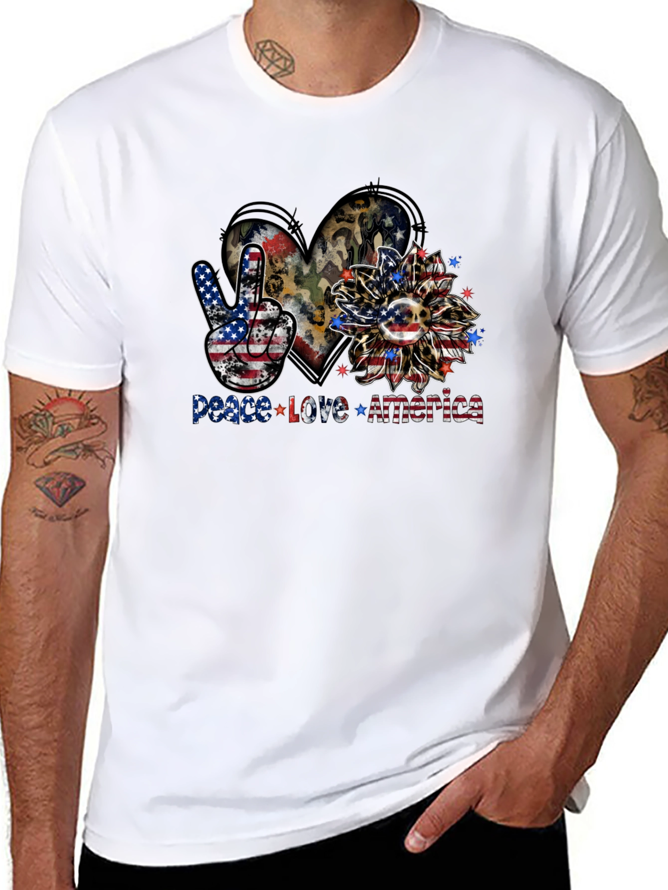 Black Patriotic Peace Love America Graphic T-Shirt view 8
