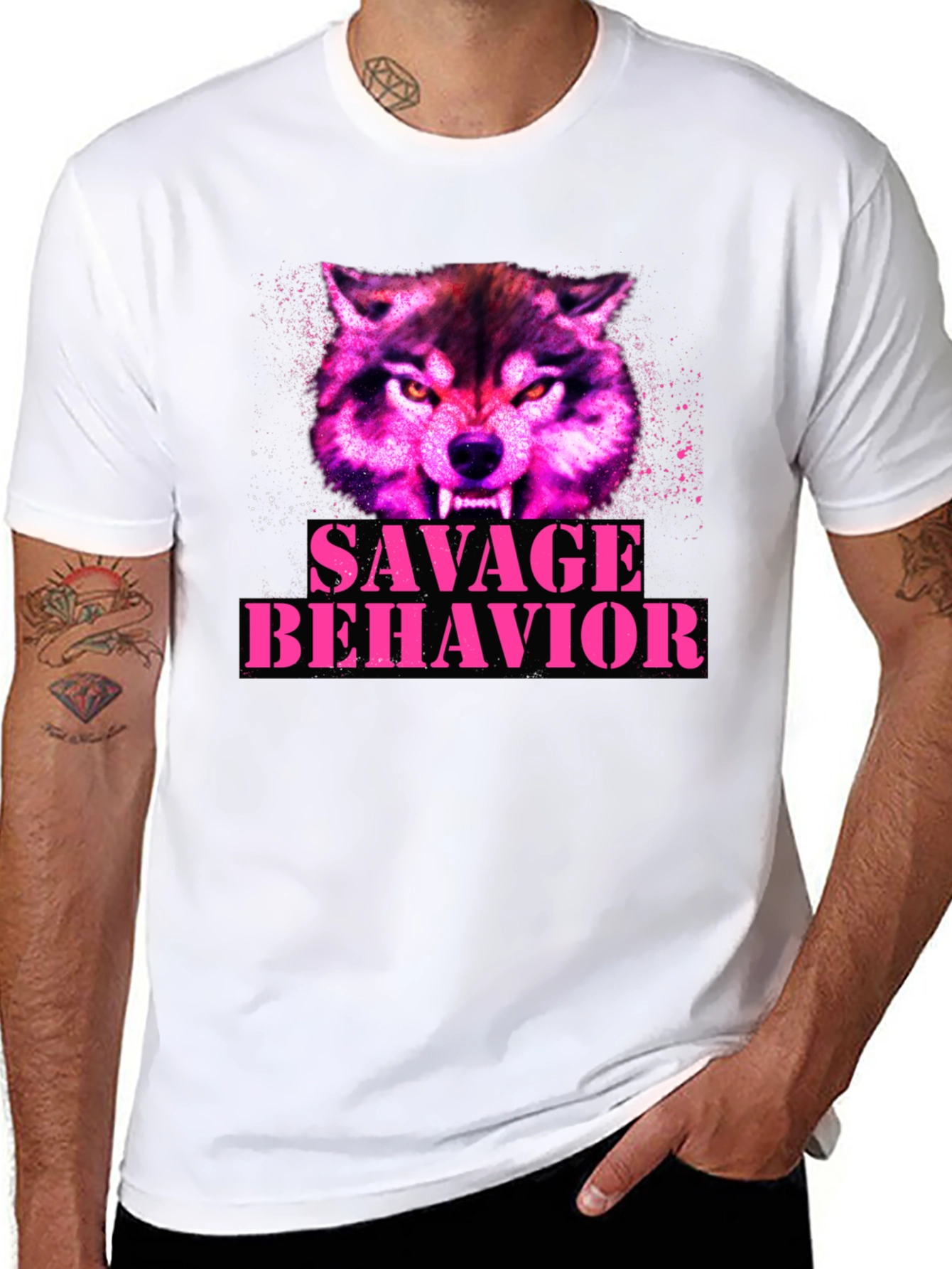 Black Savage Behavior Wolf Graphic T-Shirt view 8