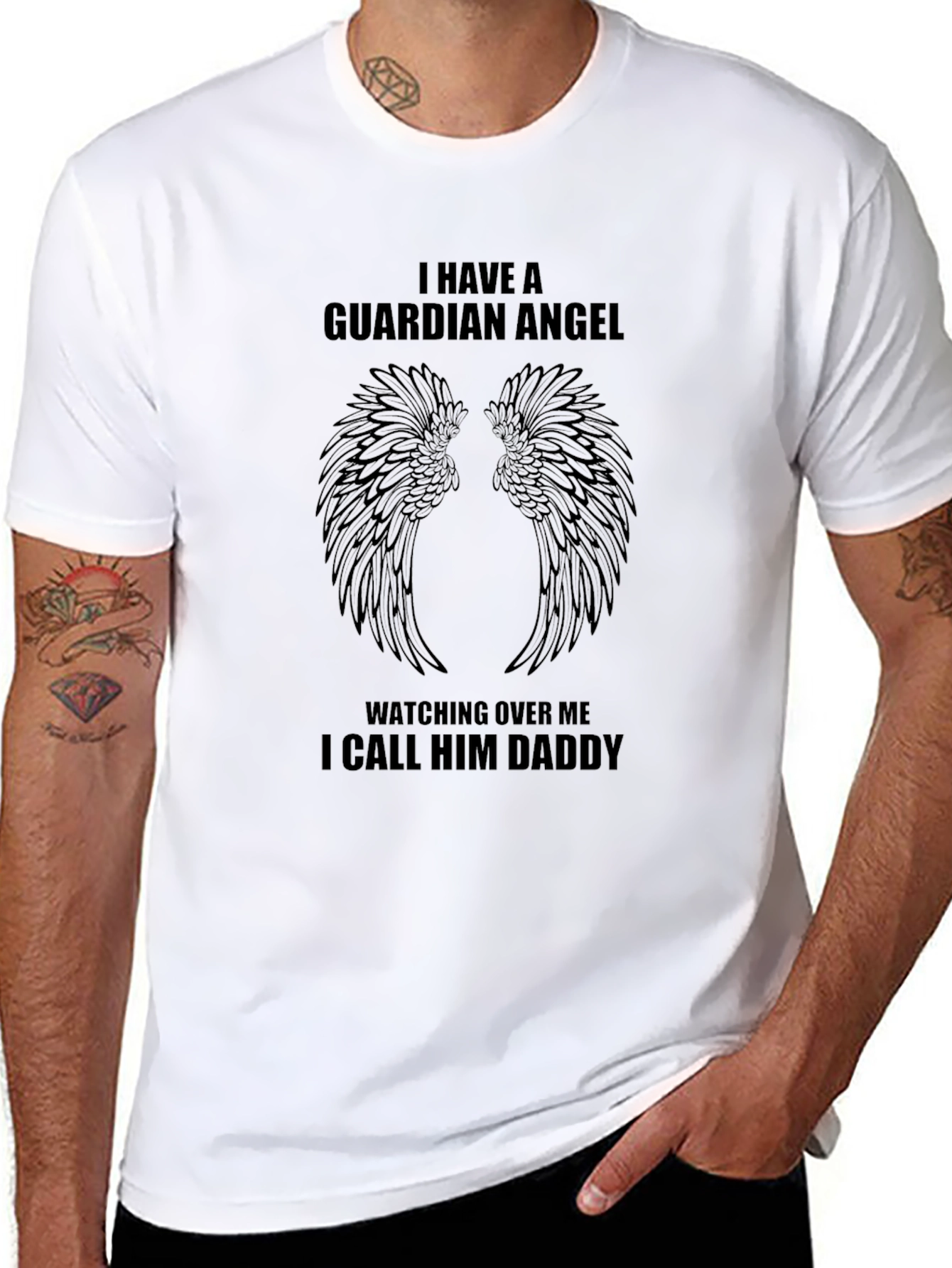 Black Guardian Angel Daddy T-Shirt - Men's Black Tee view 8
