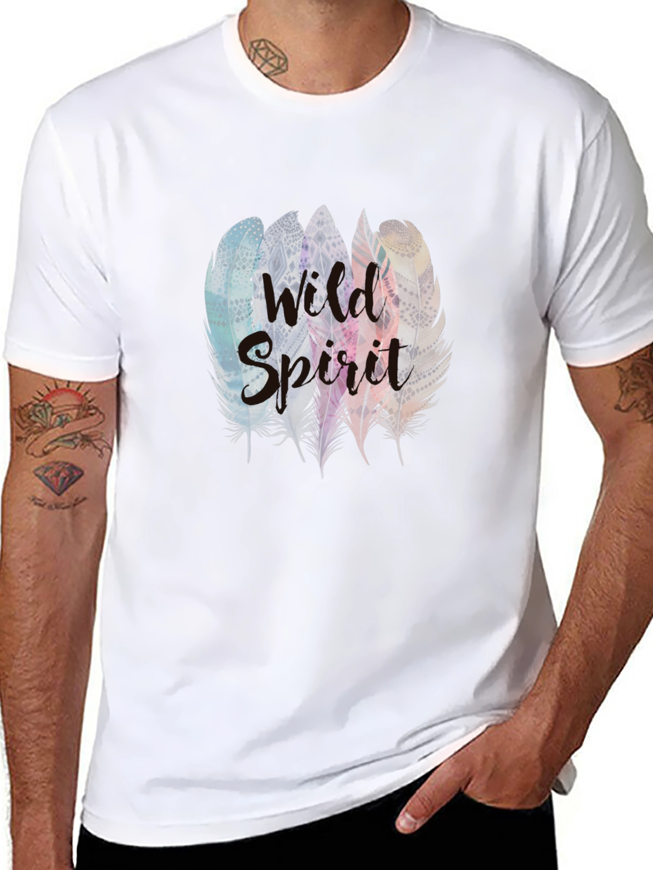 Black Wild Spirit Feather Graphic Tee - Stylish Comfort view 8