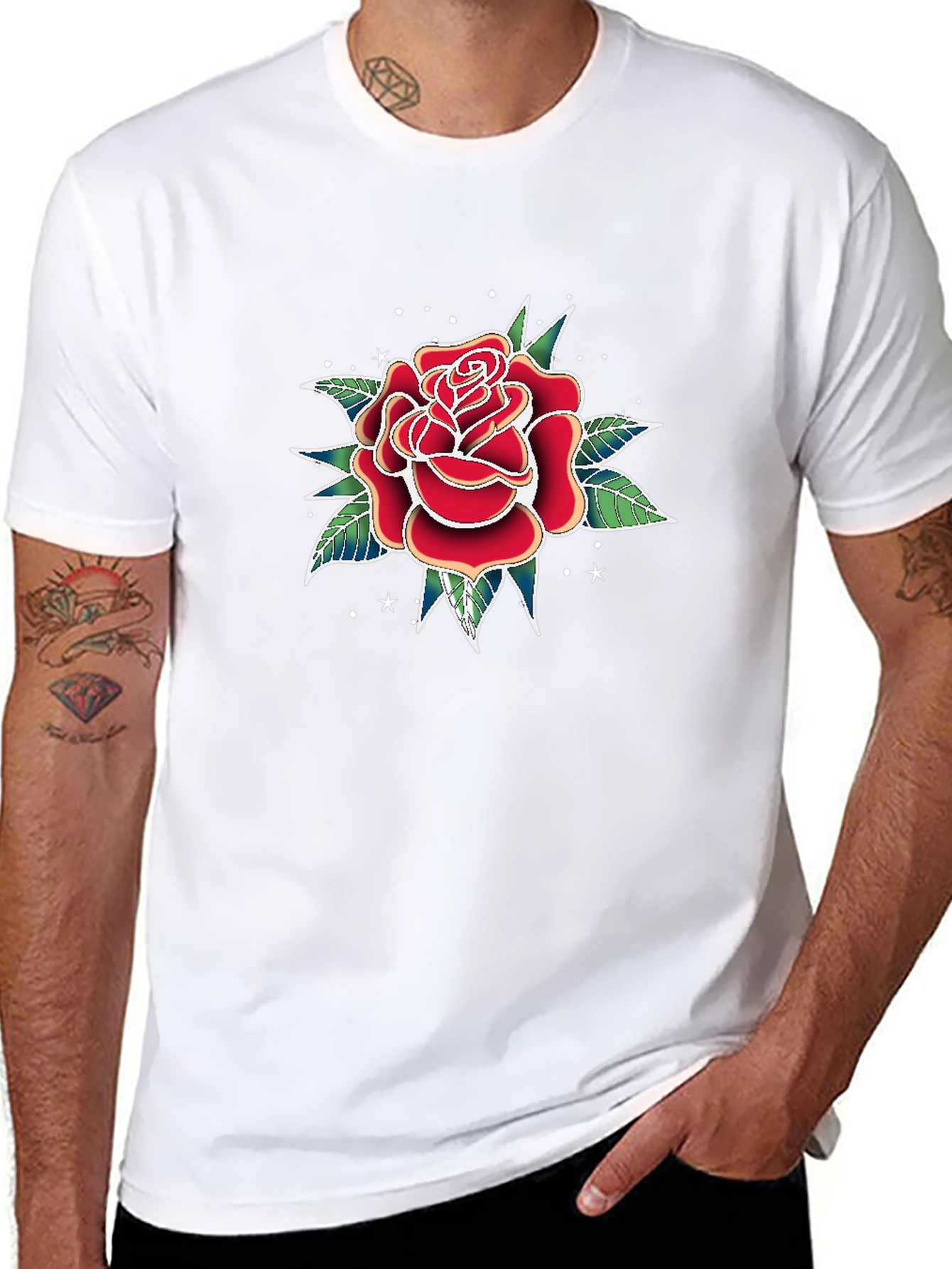 Black Classic Rose Tattoo Graphic T-Shirt view 8