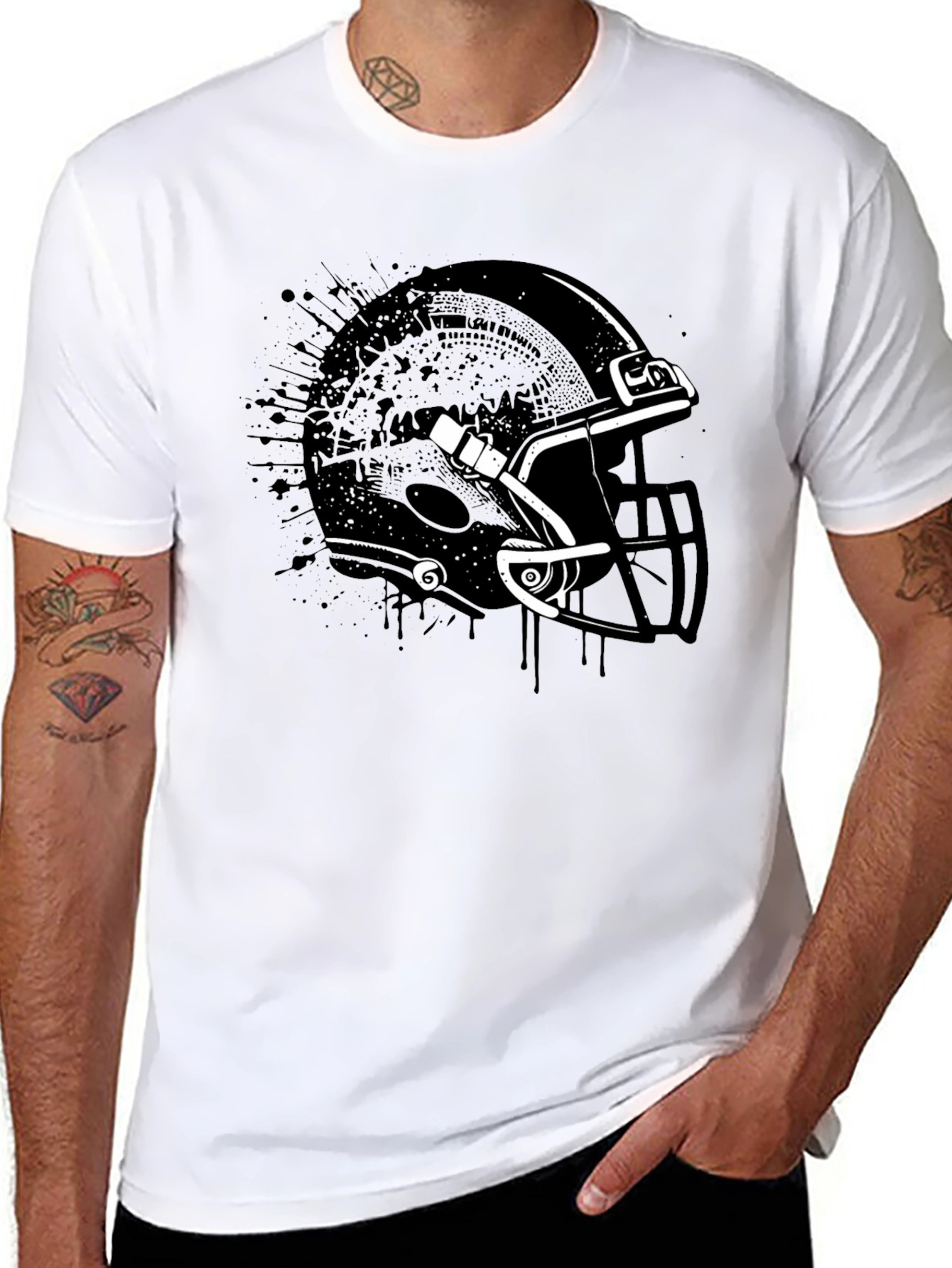 Black Football Helmet Graphic Tee - Black Cotton T-Shirt view 8