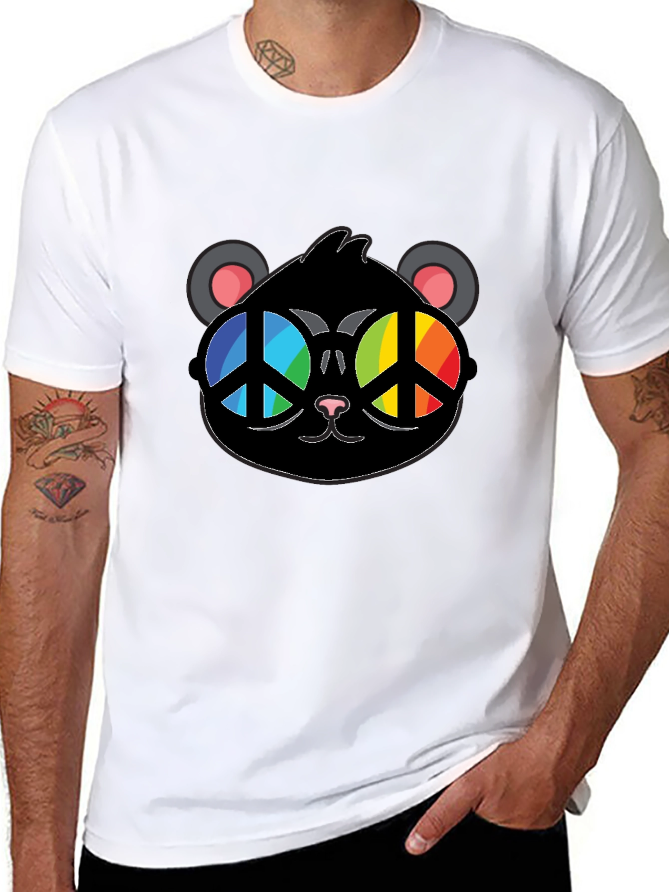 Black Cool Cat Peace Sign Glasses T-Shirt view 8