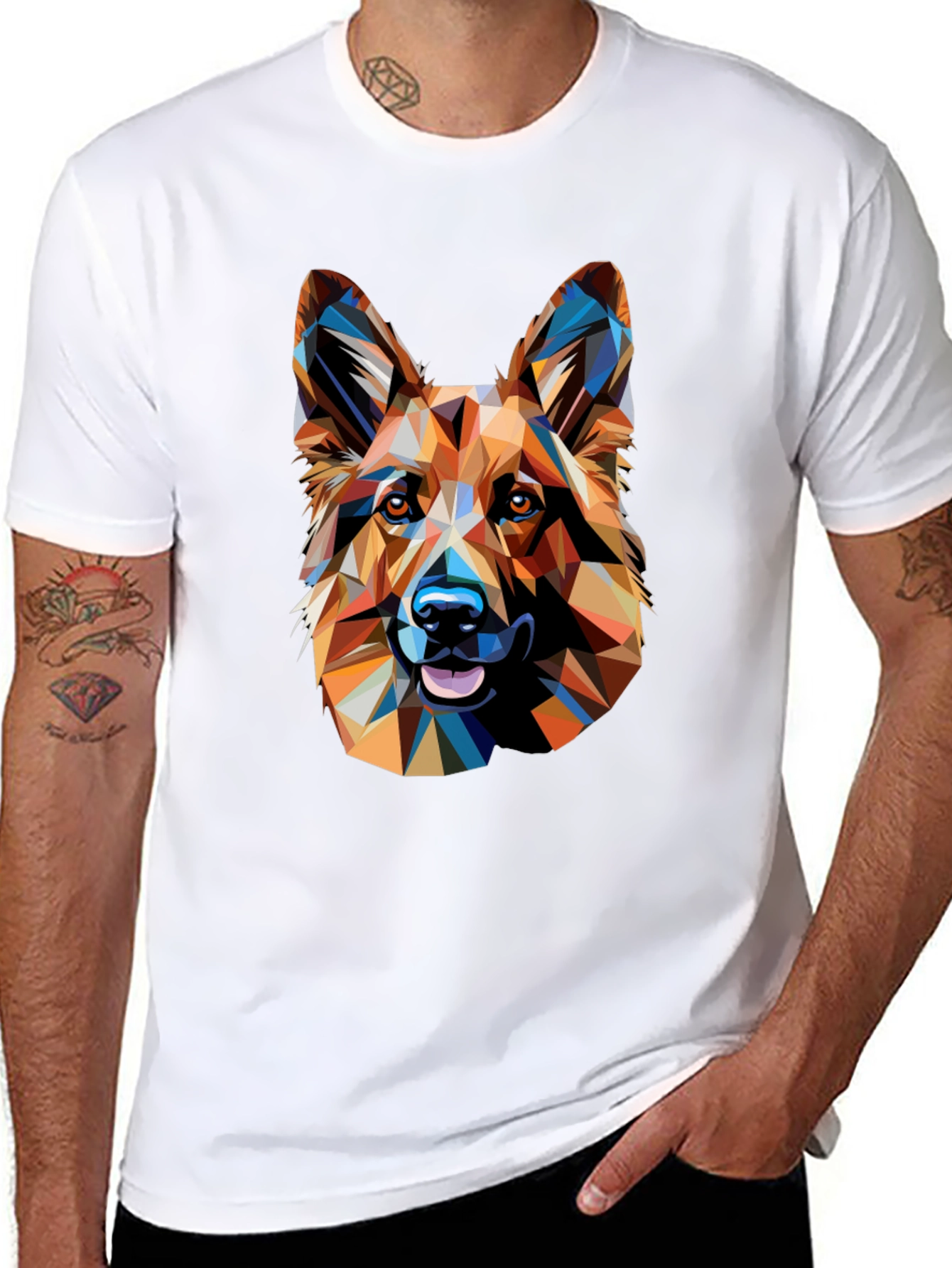 Black Geometric German Shepherd Graphic Tee view 8