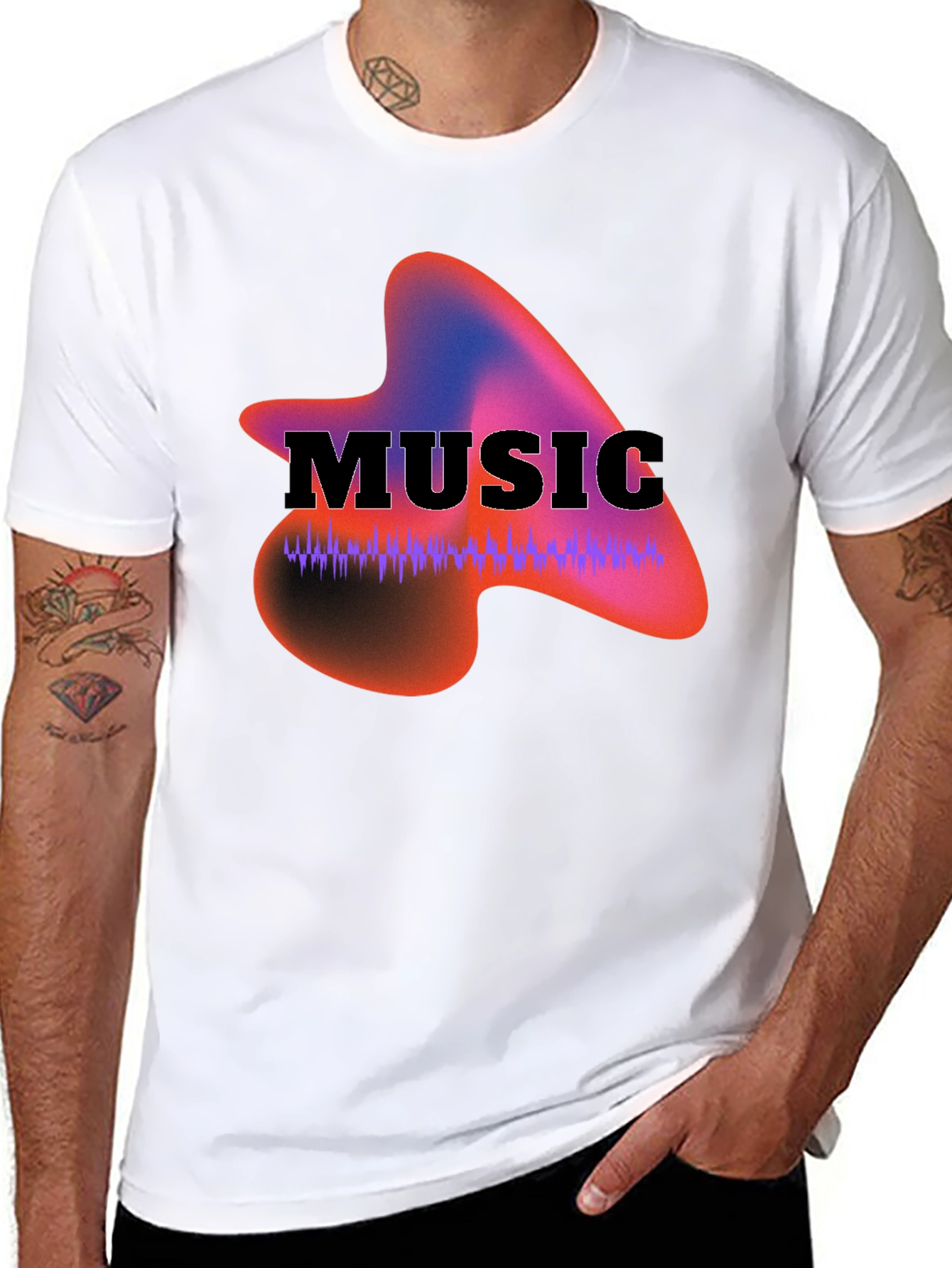 Black Music Waveform Graphic Black T-Shirt view 8