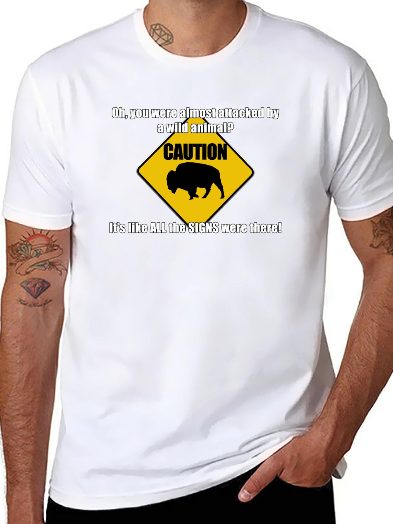 Black Caution Wild Animal Graphic T-Shirt view 8