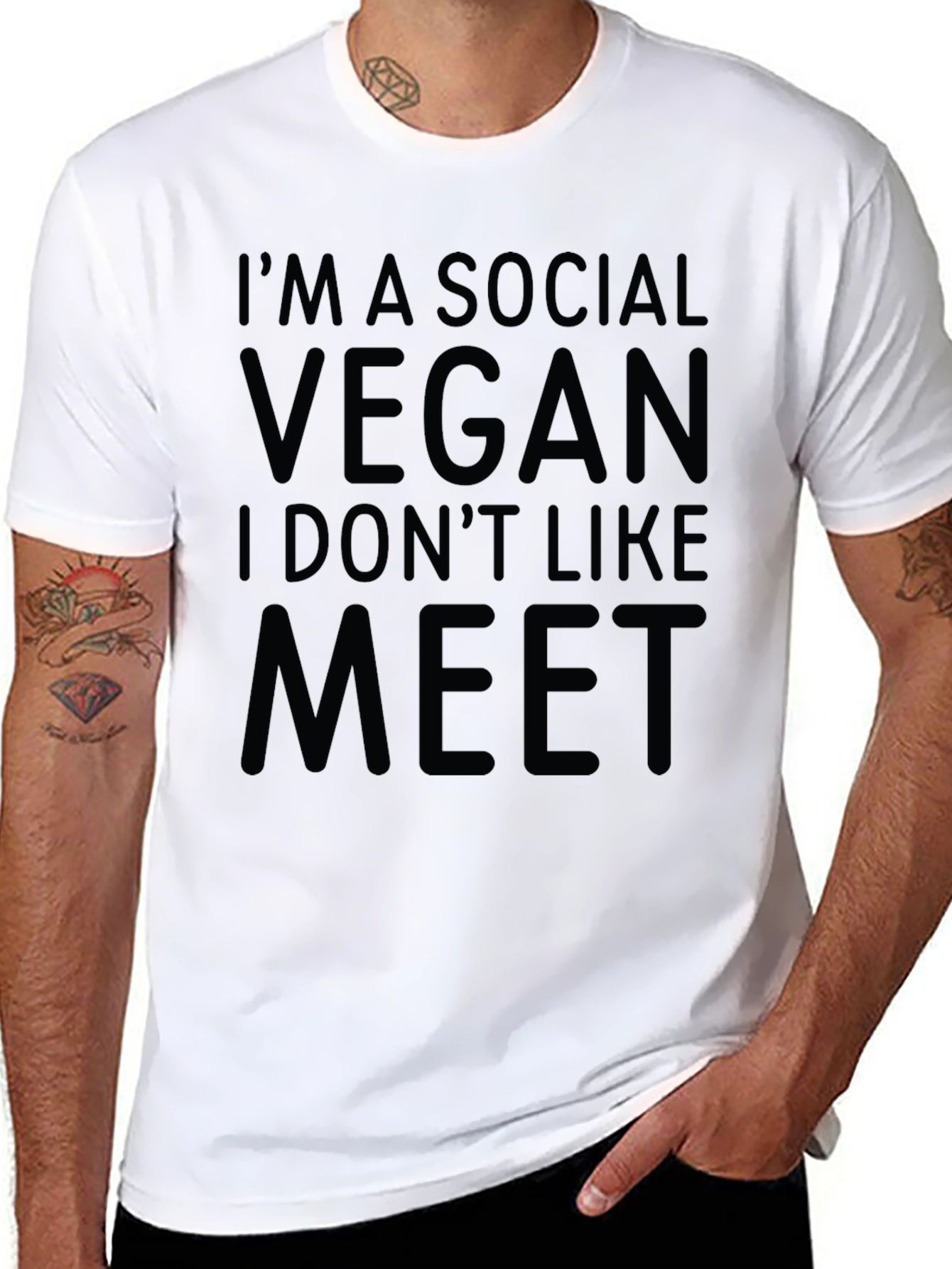 Black Social Vegan T-Shirt - Funny Veganism Tee view 8