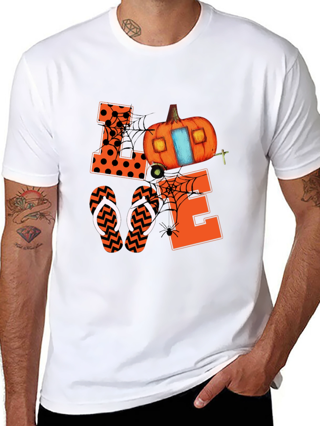 Black Halloween Love Pumpkin Camper T-Shirt view 8