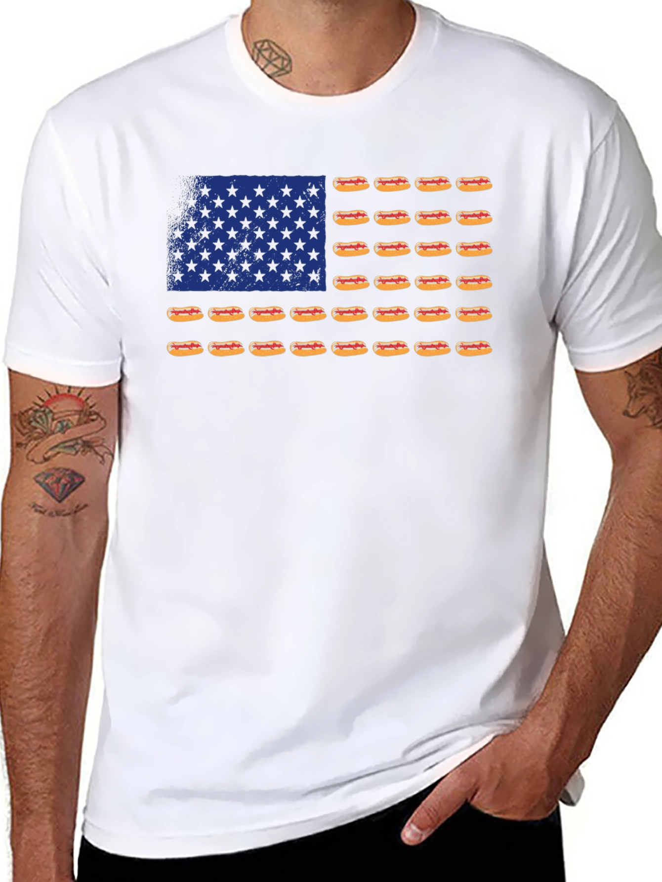 Black Hot Dog Flag T-Shirt - USA Patriotic Tee view 8