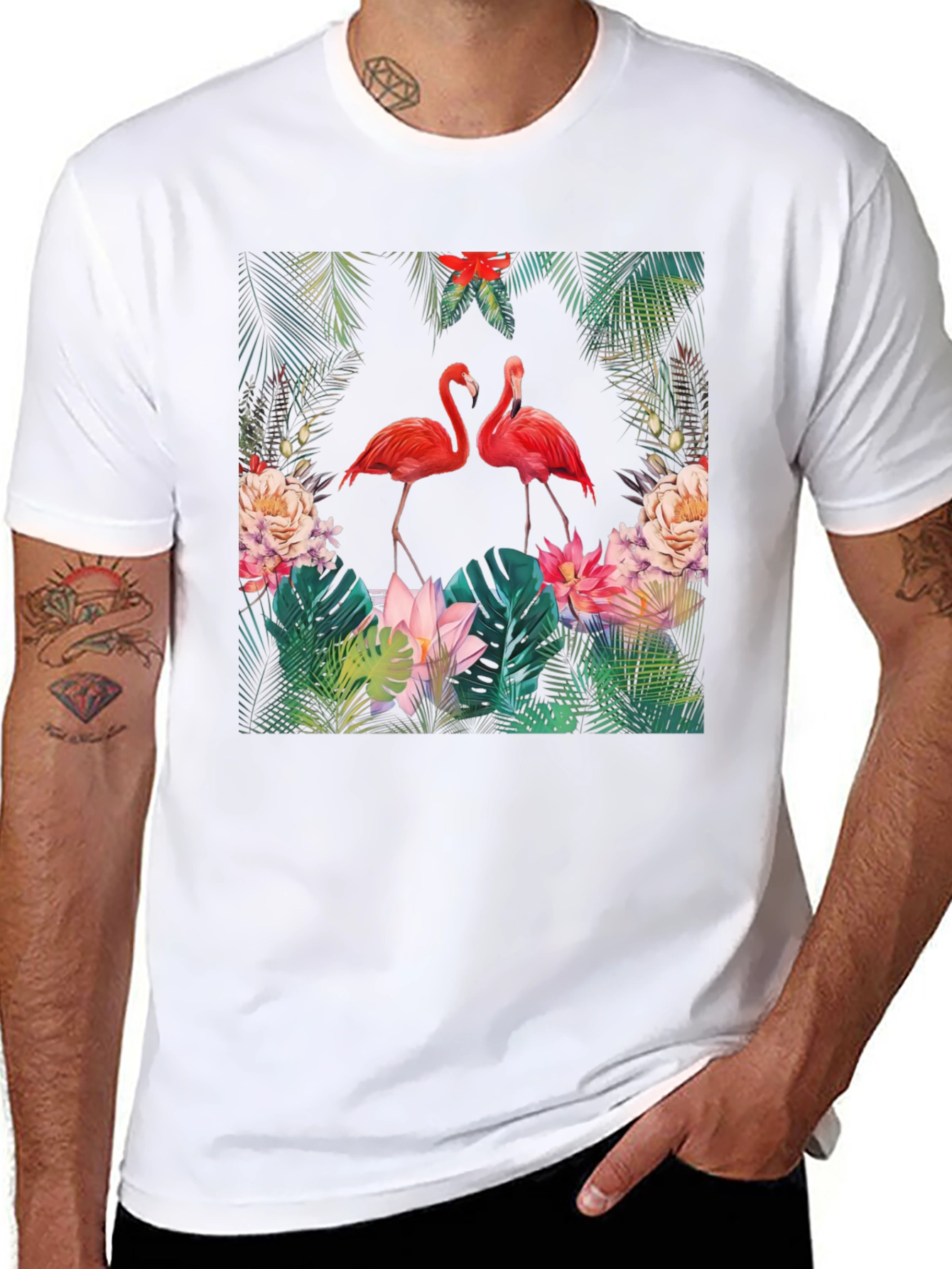 Black Tropical Flamingo Graphic Tee view 8
