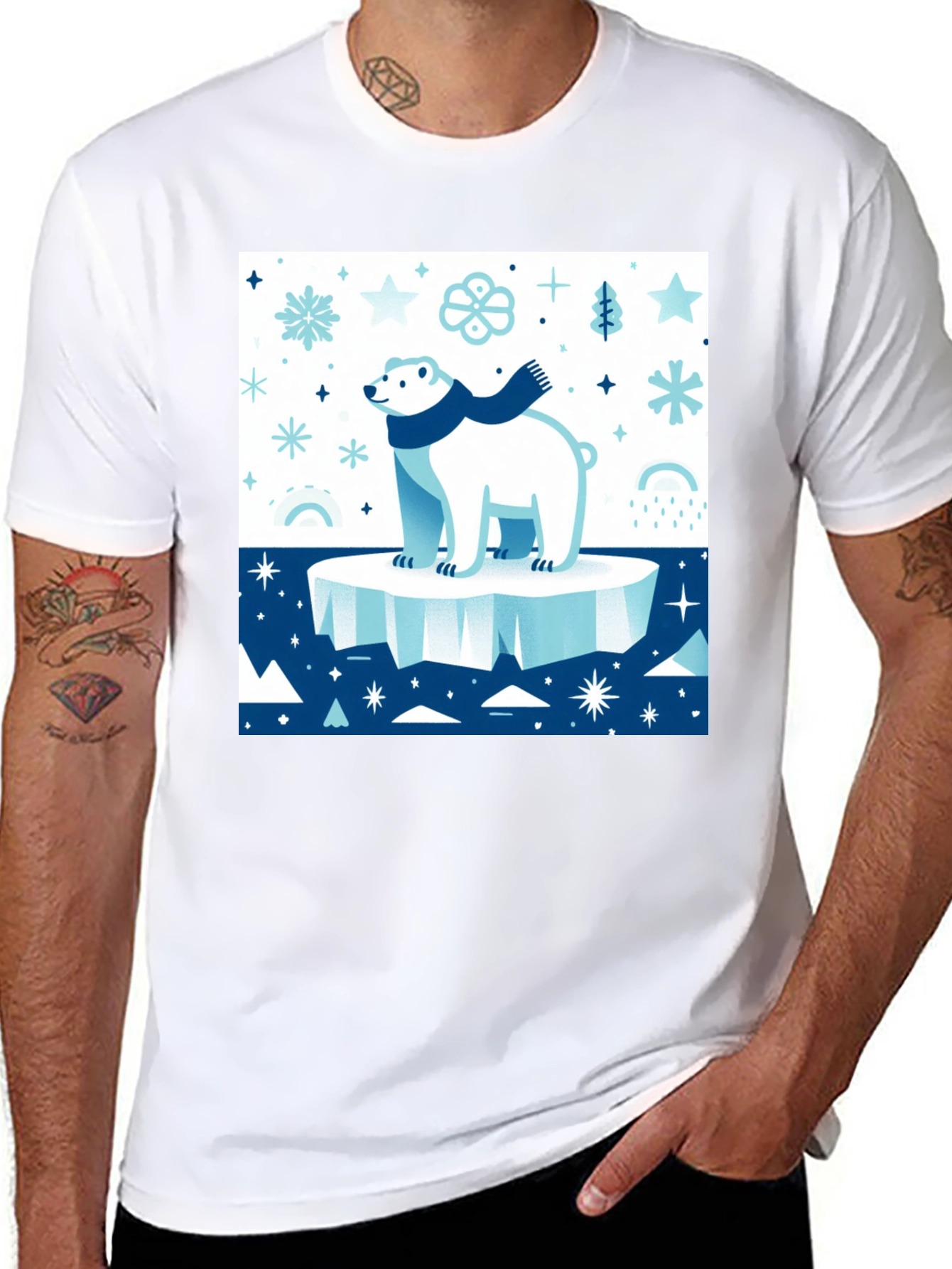 Black Polar Bear Winter Scene Graphic Tee view 8