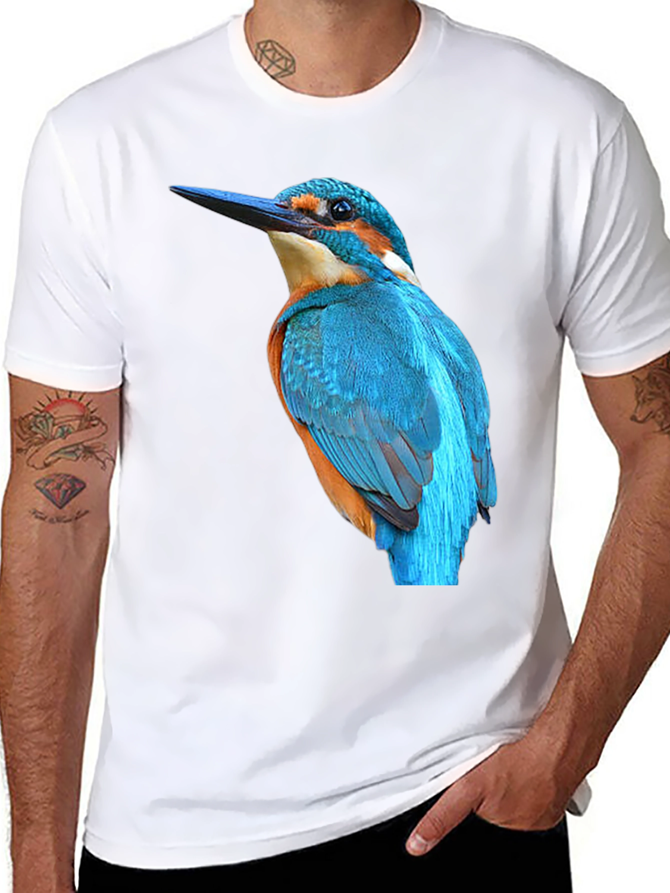 Black Kingfisher Bird Graphic Black T-Shirt view 8