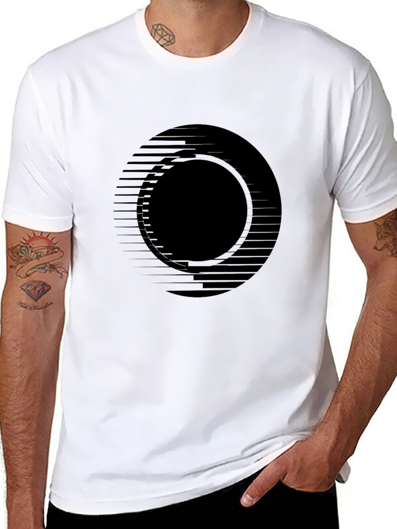 Black Men's Black Graphic Tee - Modern Circle Design view 8