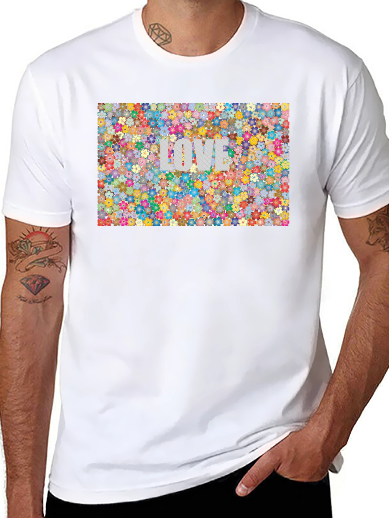 Black Floral LOVE Print T-Shirt - Stylish Black Tee view 8
