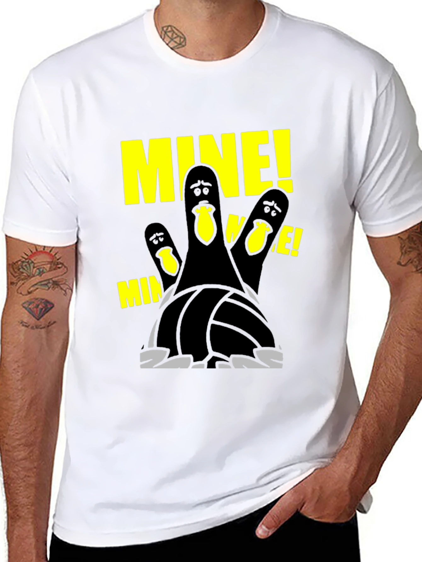Black Funny Bowling Pins "MINE" T-Shirt view 8