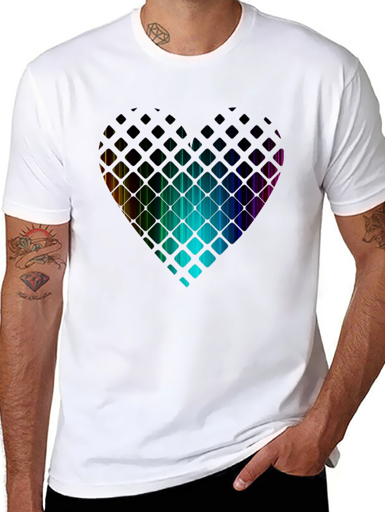 Black Rainbow Heart T-Shirt - Geometric Pixel Design view 8