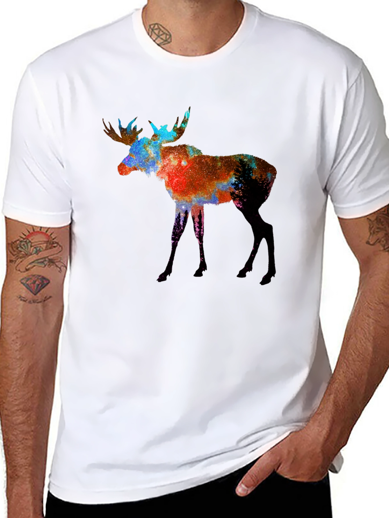 Black Moose Silhouette Graphic Tee - Men's Black T-Shirt view 8