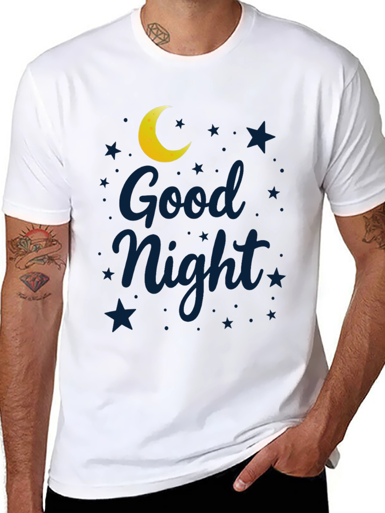 Black Good Night Moon & Stars Graphic Black T-Shirt view 8