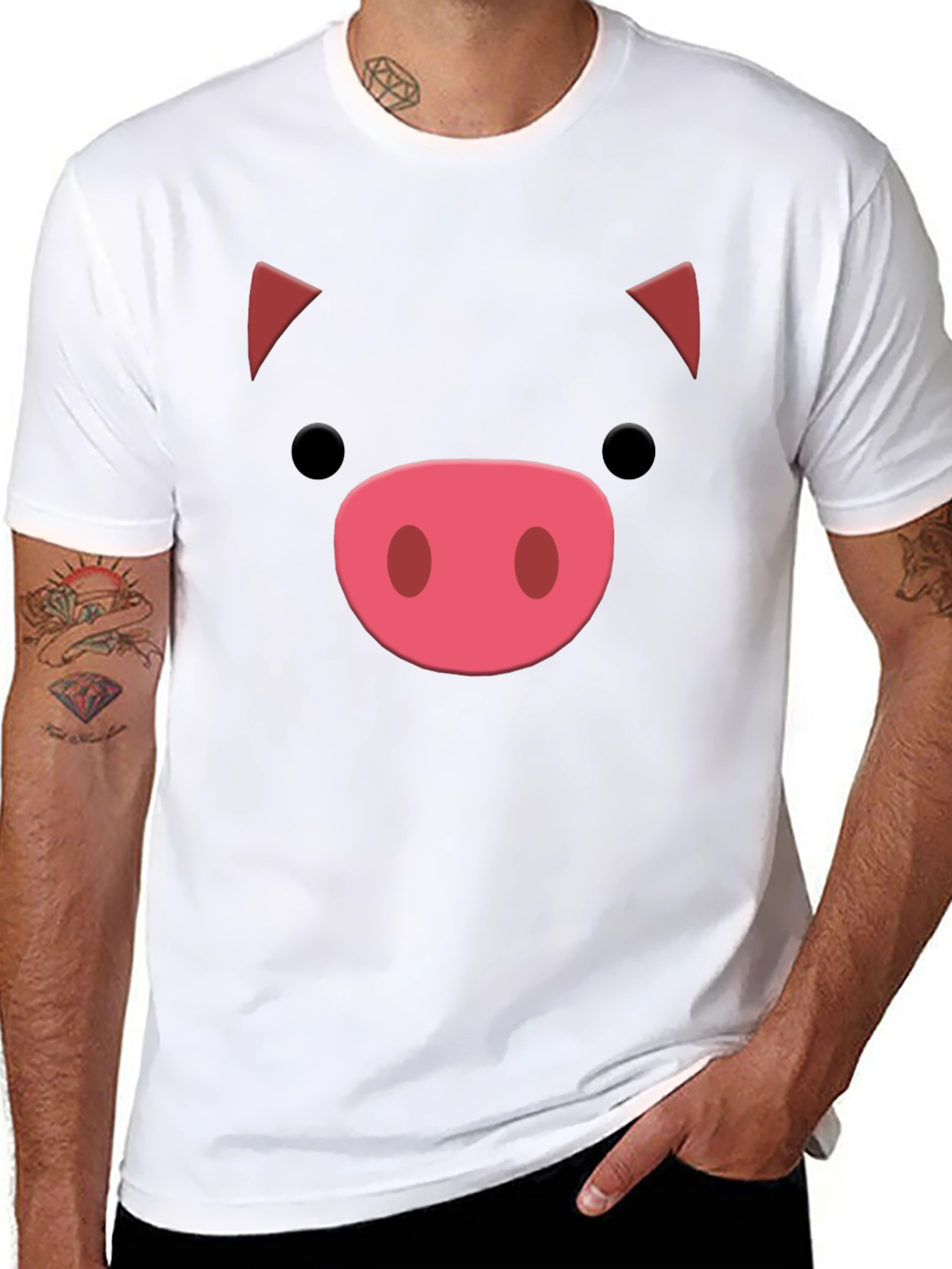 Black Cute Pig Face Graphic Tee - Soft Cotton Blend view 8
