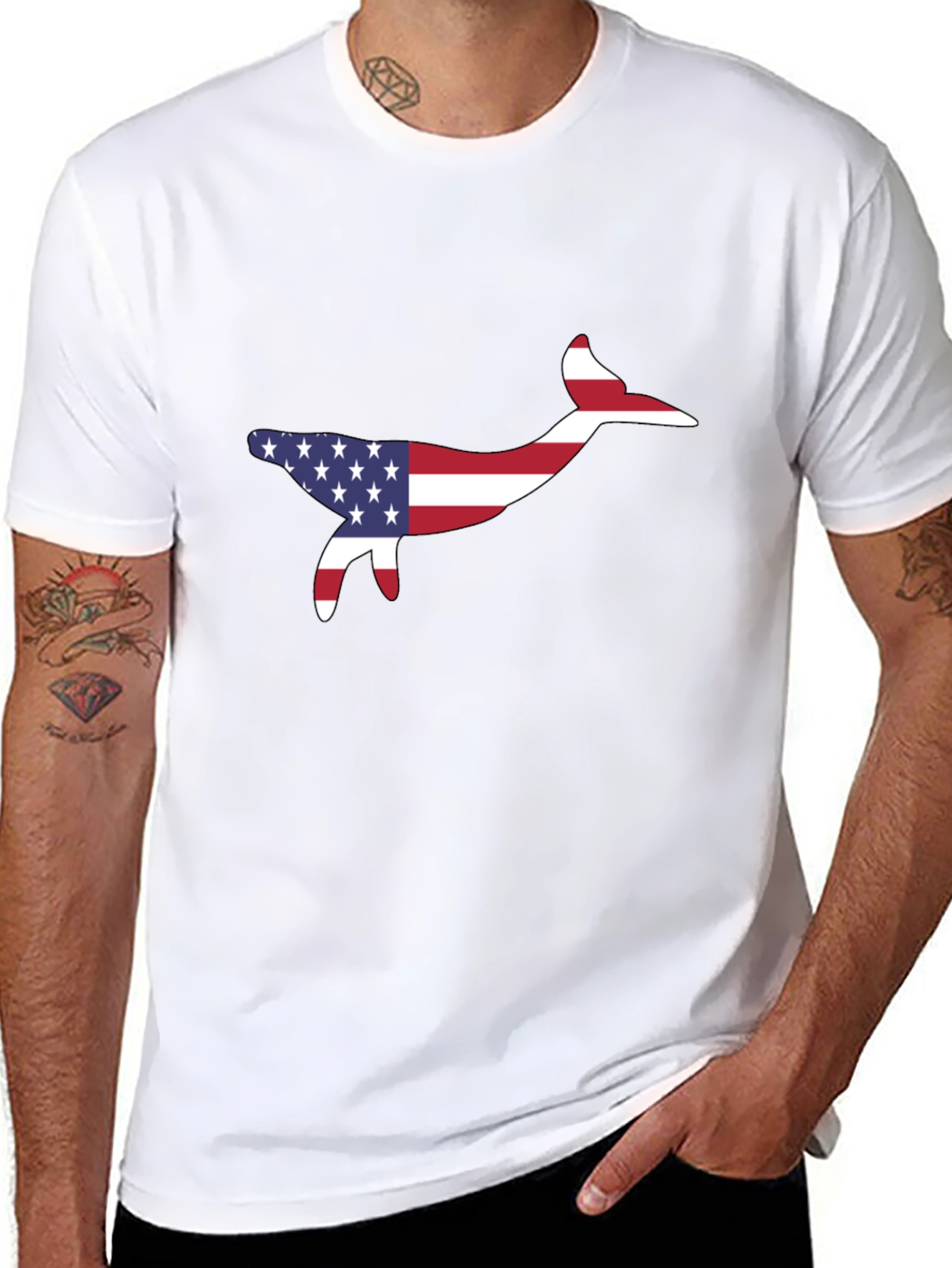 Black USA Flag Whale Graphic Tee - Patriotic Style view 8