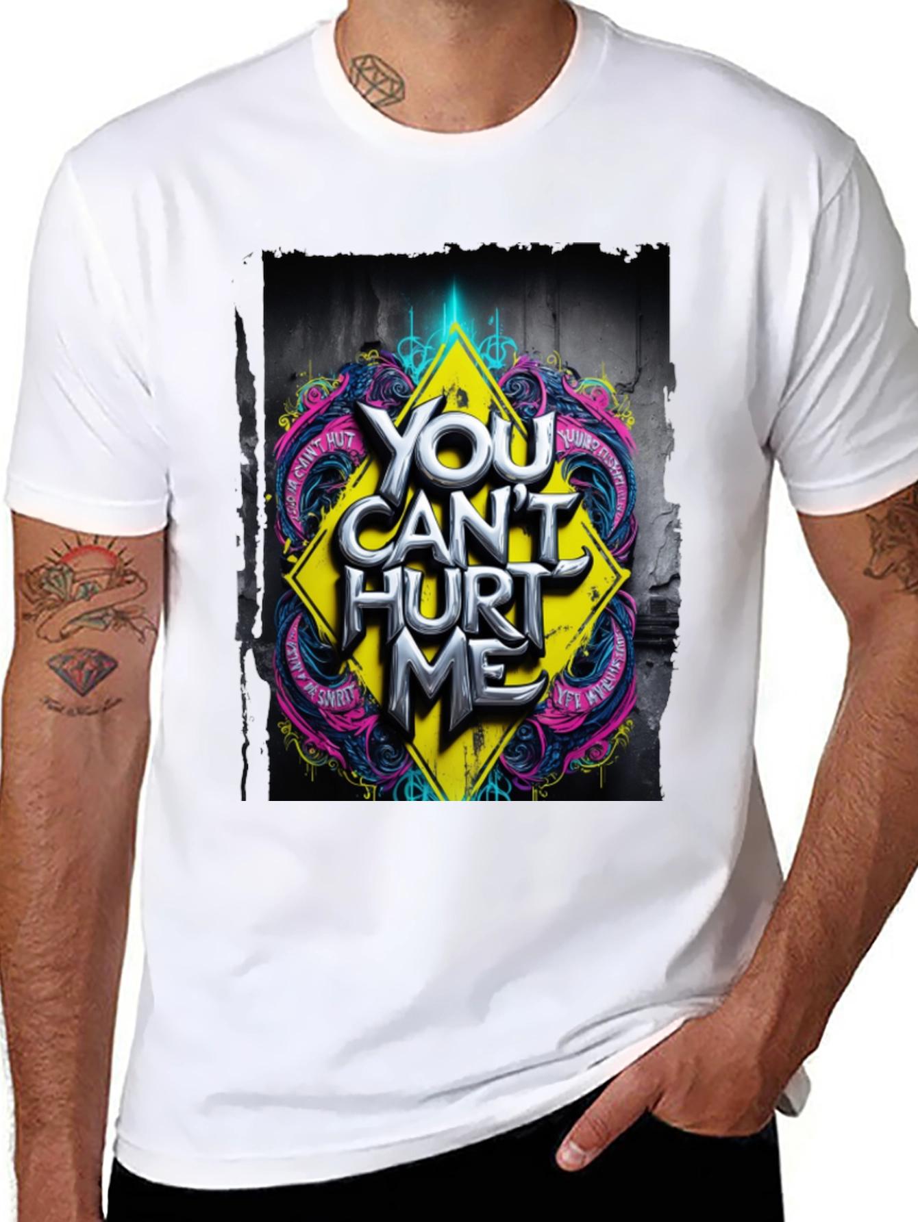 Black Edgy "You Can't Hurt Me" Graphic Black T-Shirt view 8