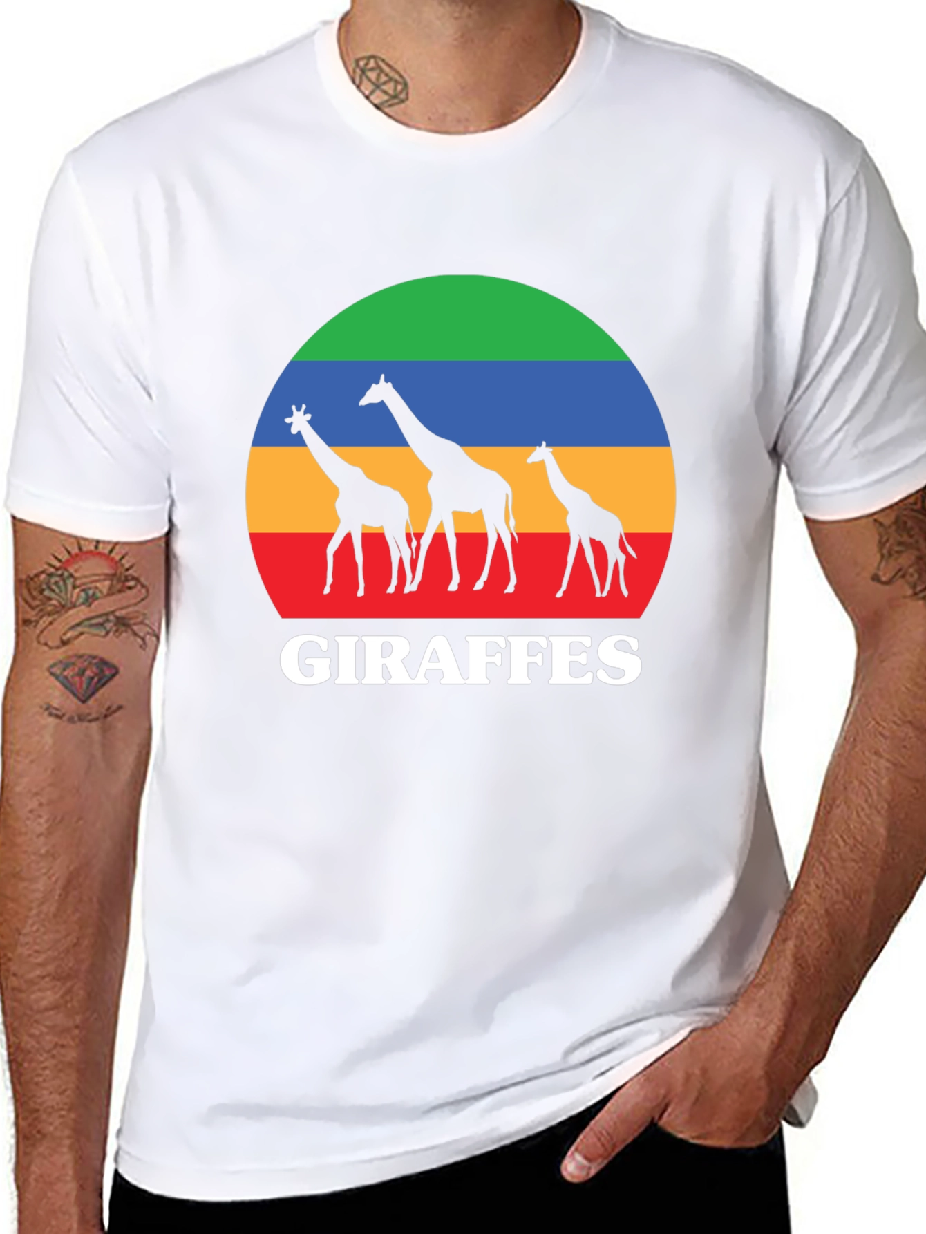 Black Giraffes Sunset Black T-Shirt view 8