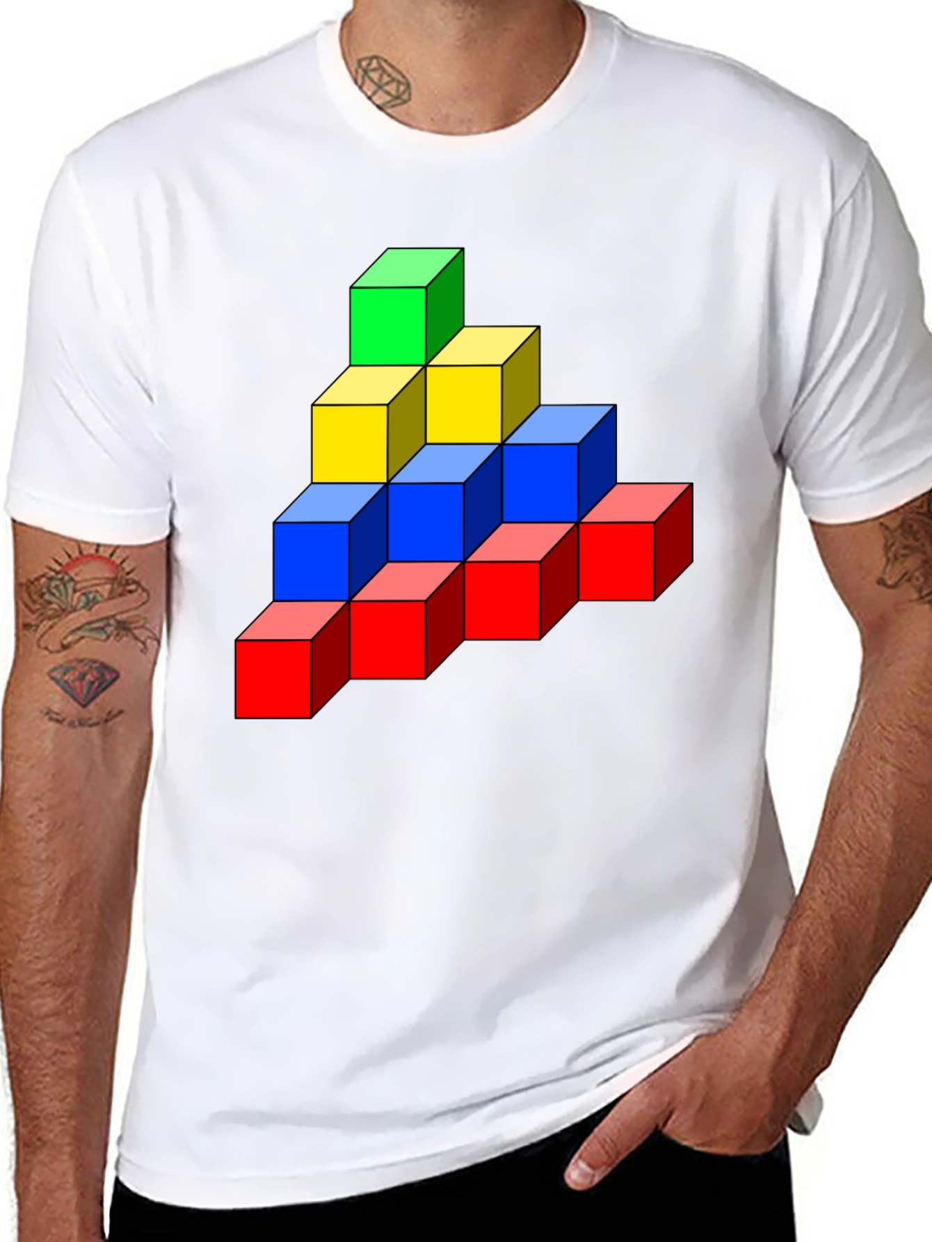 Black Colorful Cube Stack Graphic Tee - Unique Design view 8