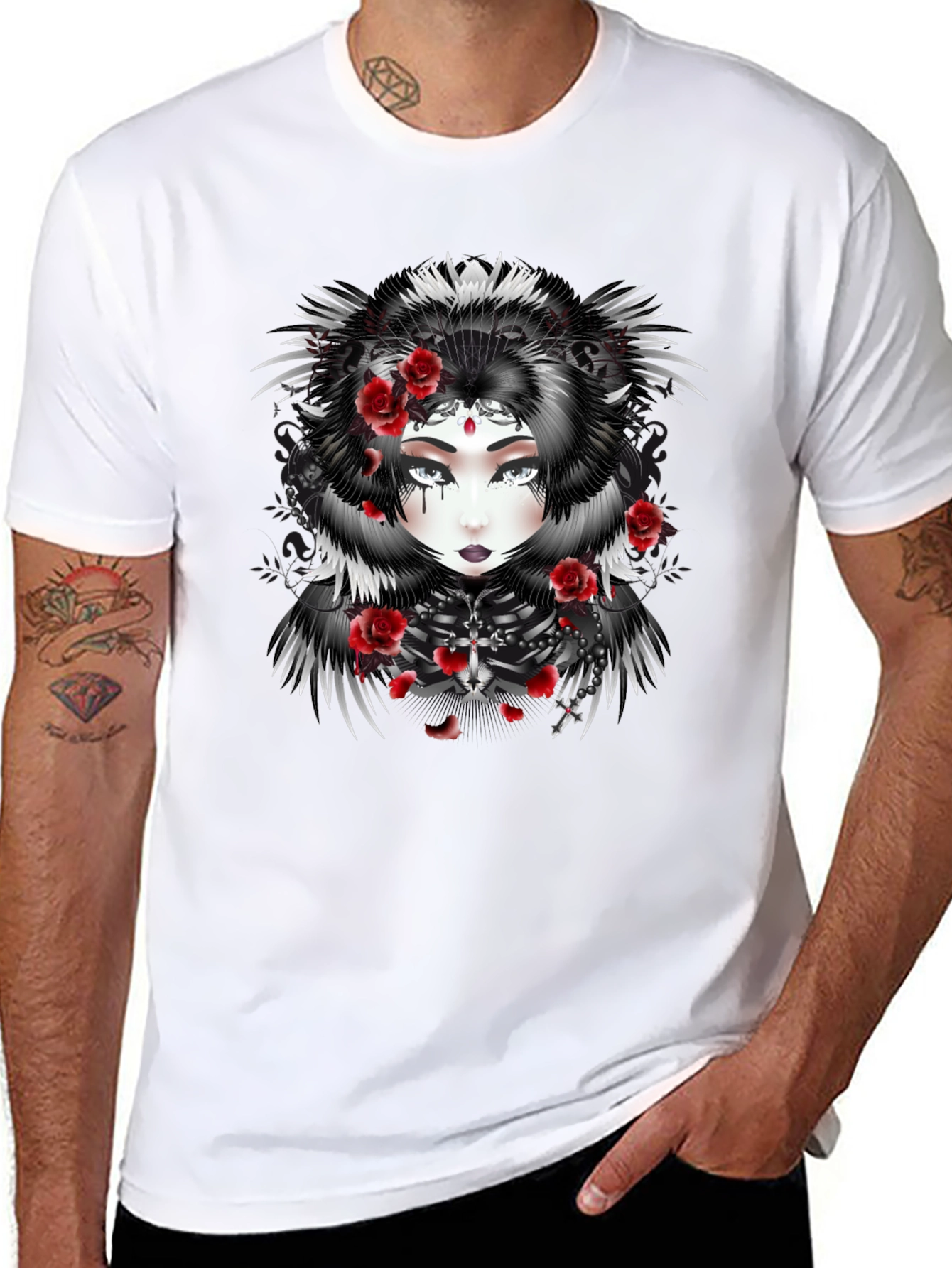 Black Gothic Rose Queen Graphic Black T-Shirt view 8