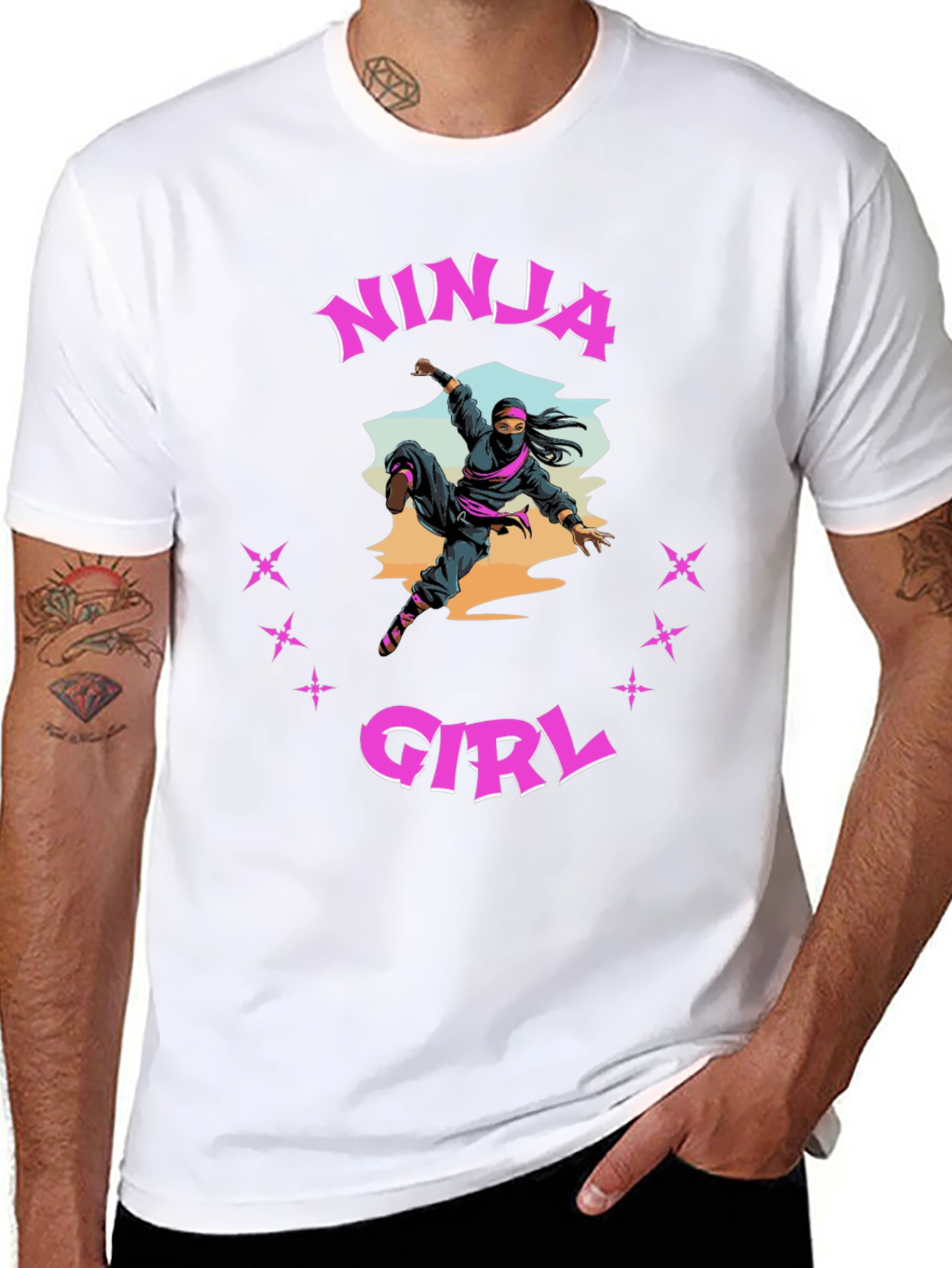 Black Ninja Girl Graphic Tee - Black Cotton T-Shirt view 8
