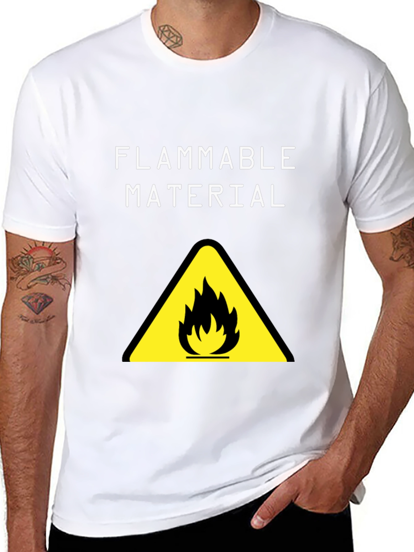 Black Flammable Material Warning Graphic T-Shirt view 8