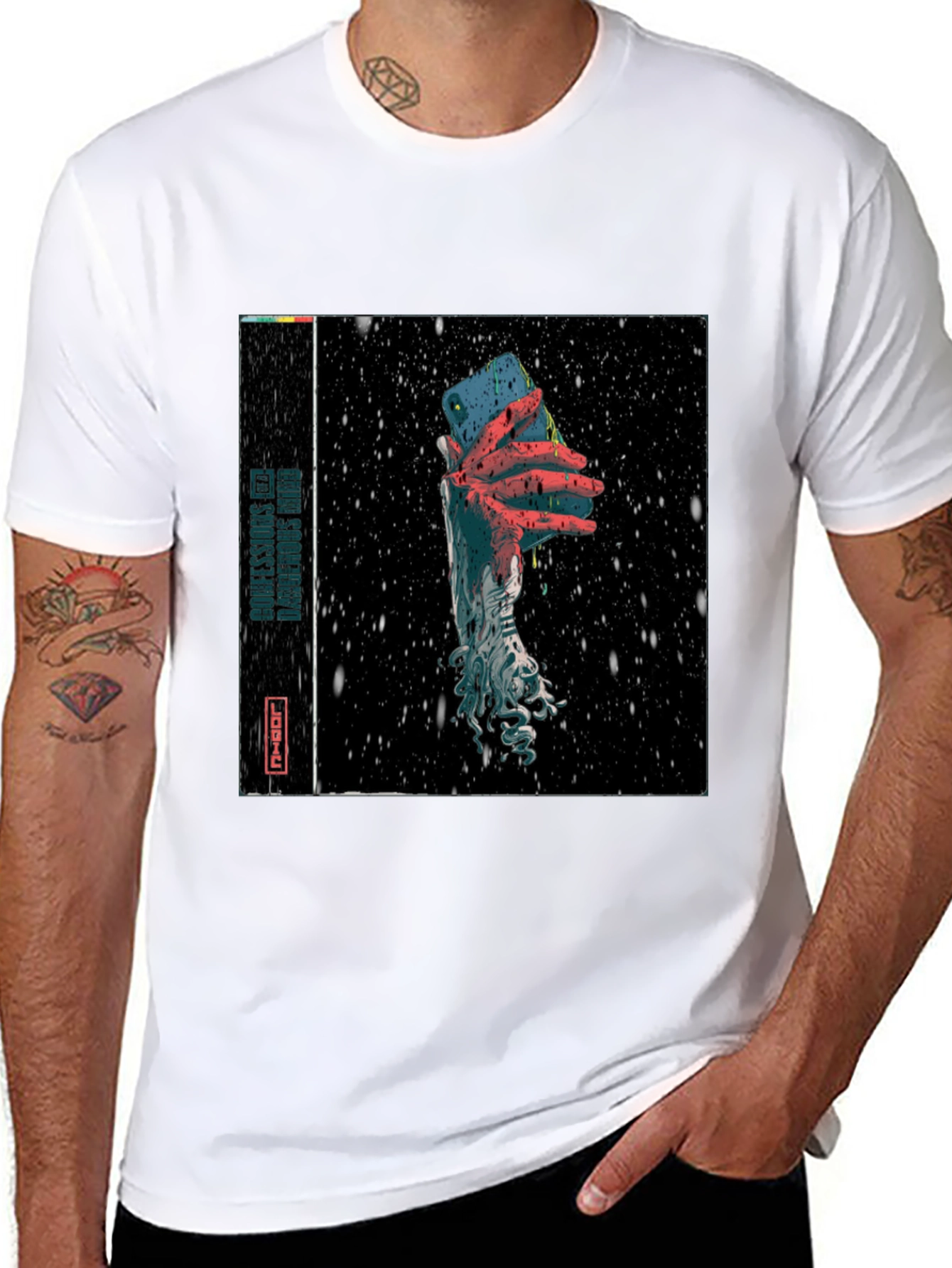 Black Surreal Phone Graphic T-Shirt view 8