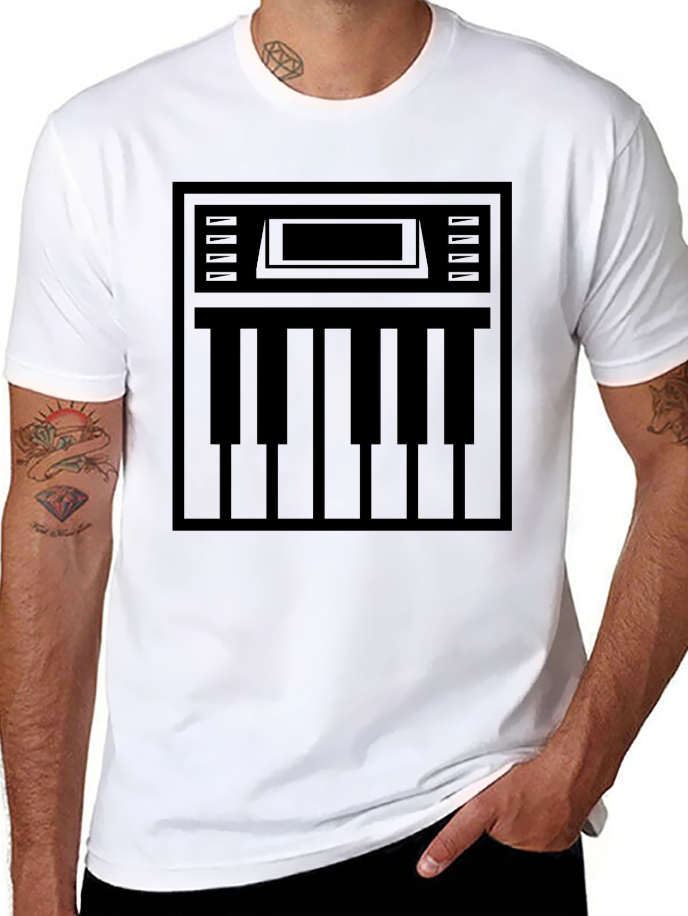 Black Synthesizer Keyboard Graphic T-Shirt view 8