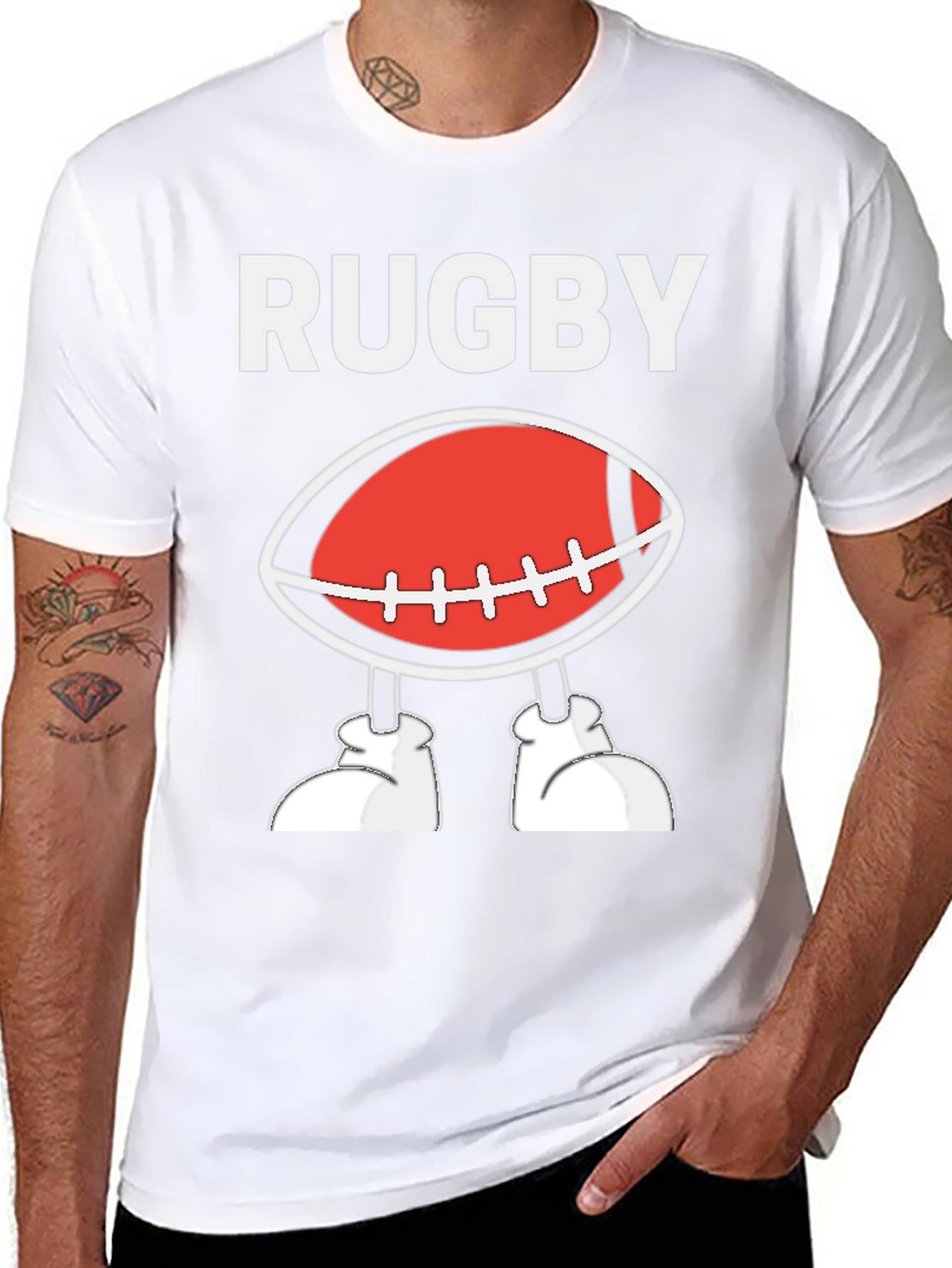 Black Rugby Football Cartoon T-Shirt - Black view 8