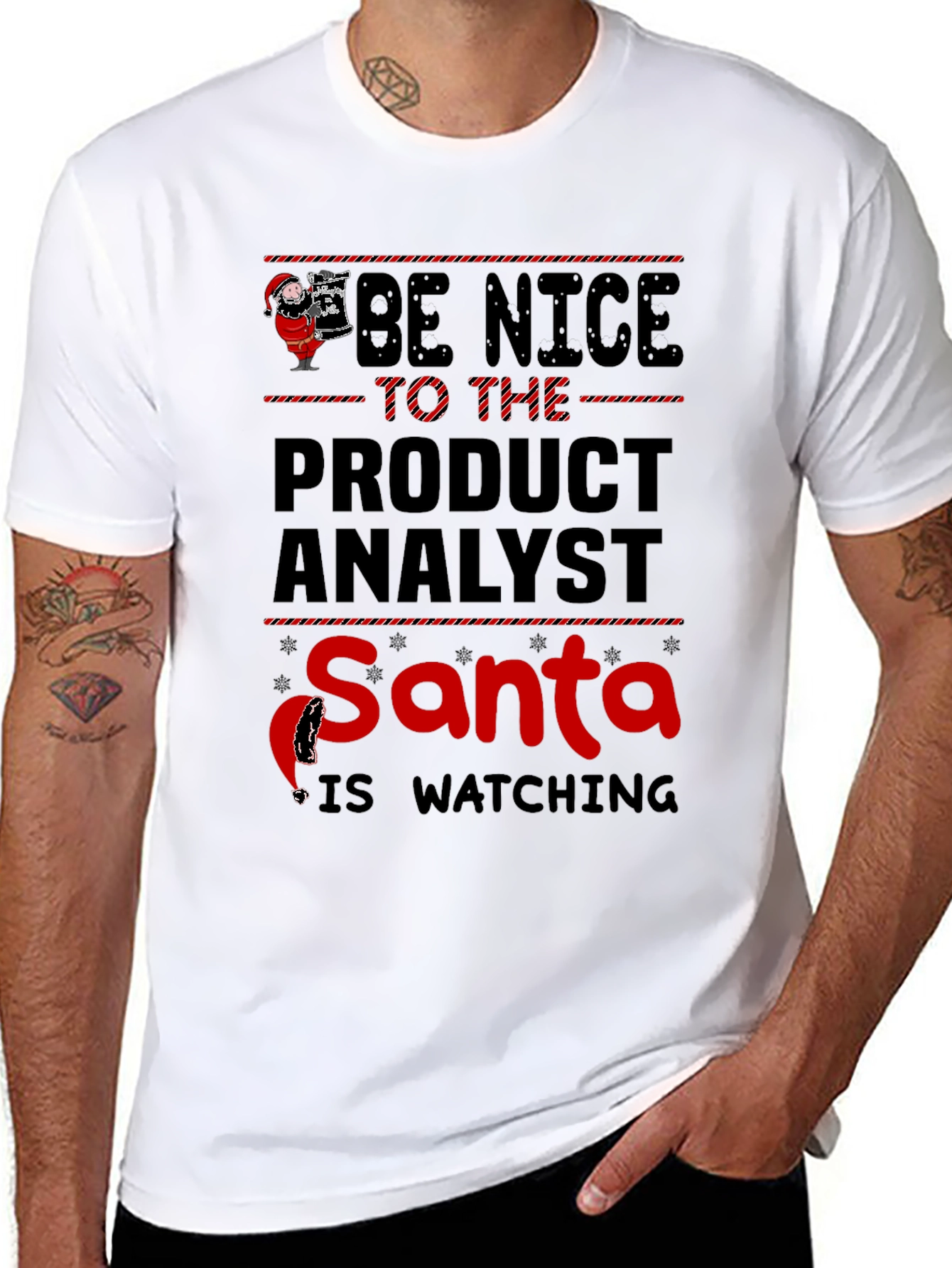 Black Be Nice To The Product Analyst Santa T-Shirt view 8
