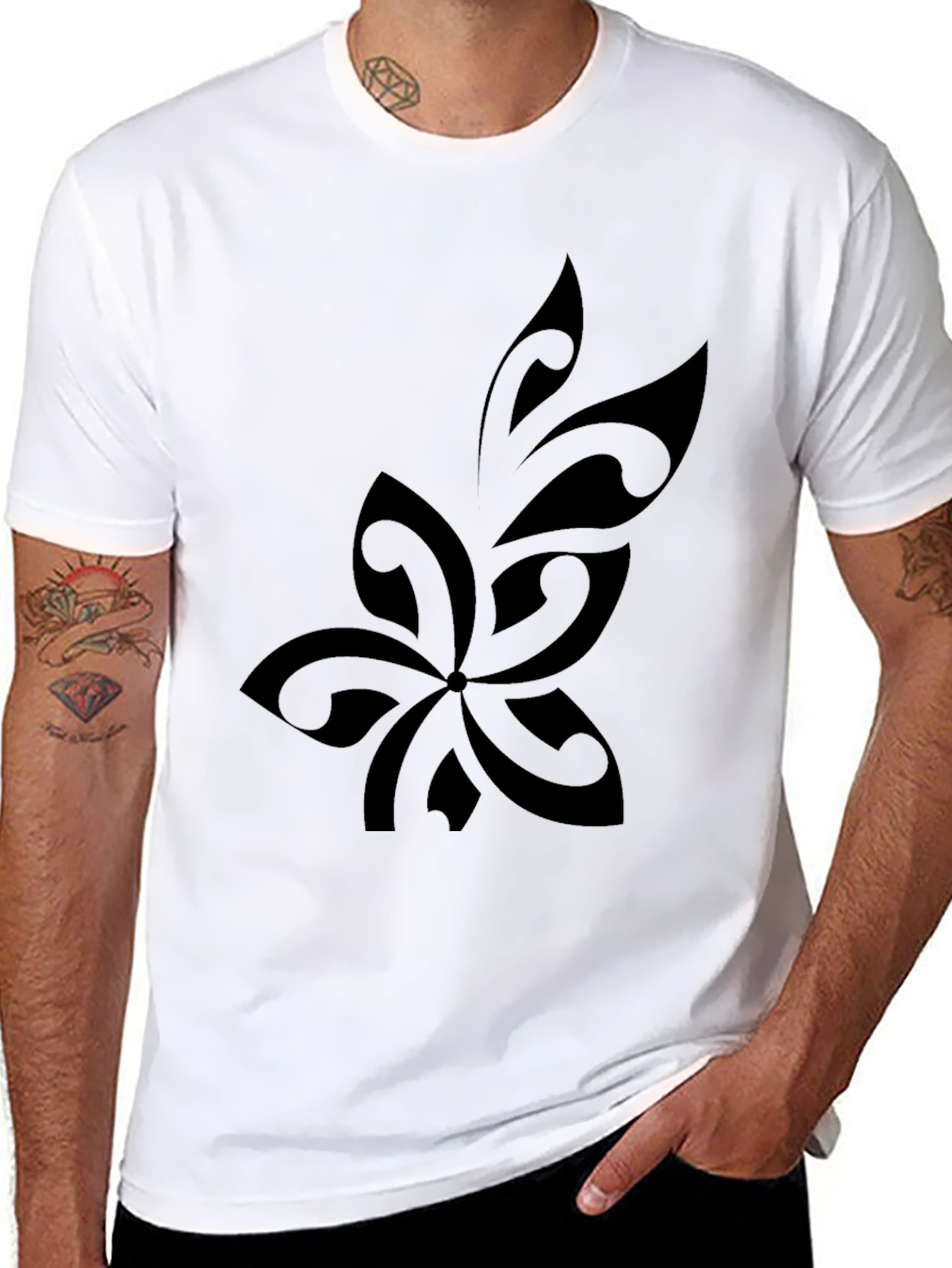 Black Stylish Black T-Shirt with Tribal Flower Design view 8