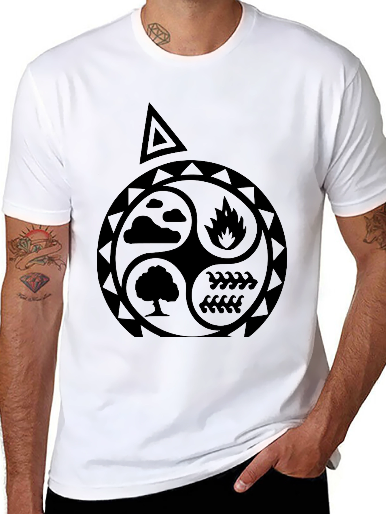 Black Elements T-Shirt: Earth, Air, Fire, Water Symbol view 8