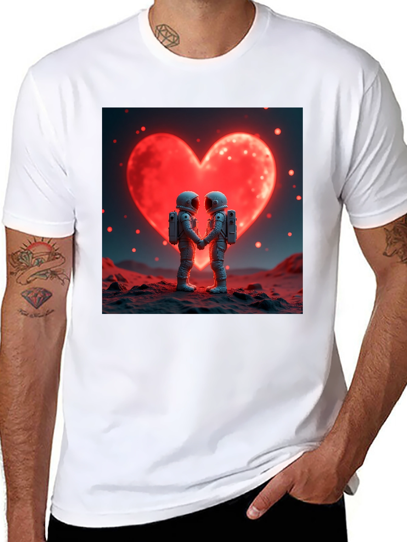Black Astronaut Love T-Shirt, Space Romance Tee view 8