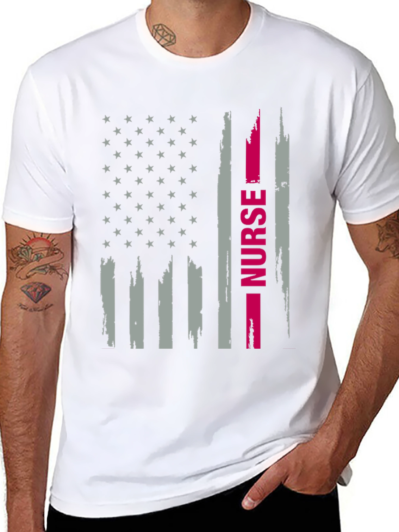 Black Nurse American Flag Graphic T-Shirt view 8