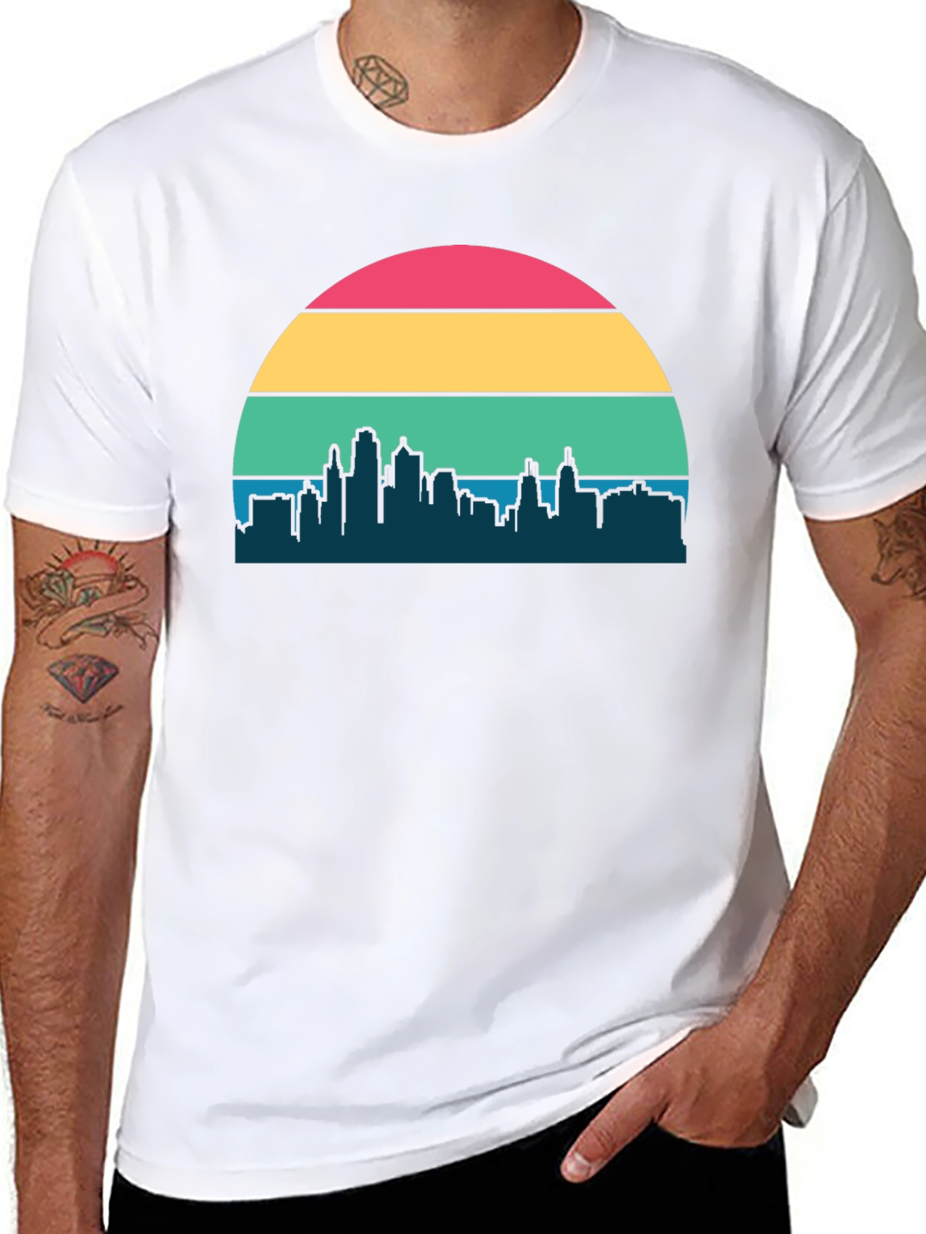 Black Retro Sunset Cityscape Graphic Tee view 8