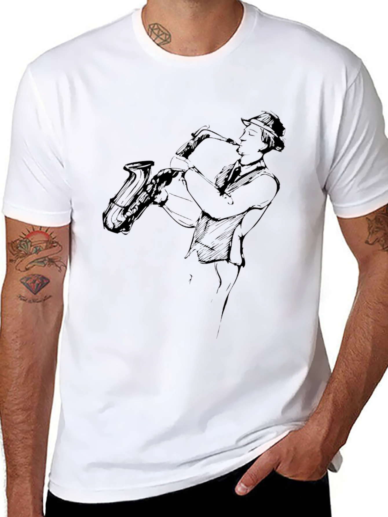 Black Cool Jazz Saxophone Black T-Shirt view 8