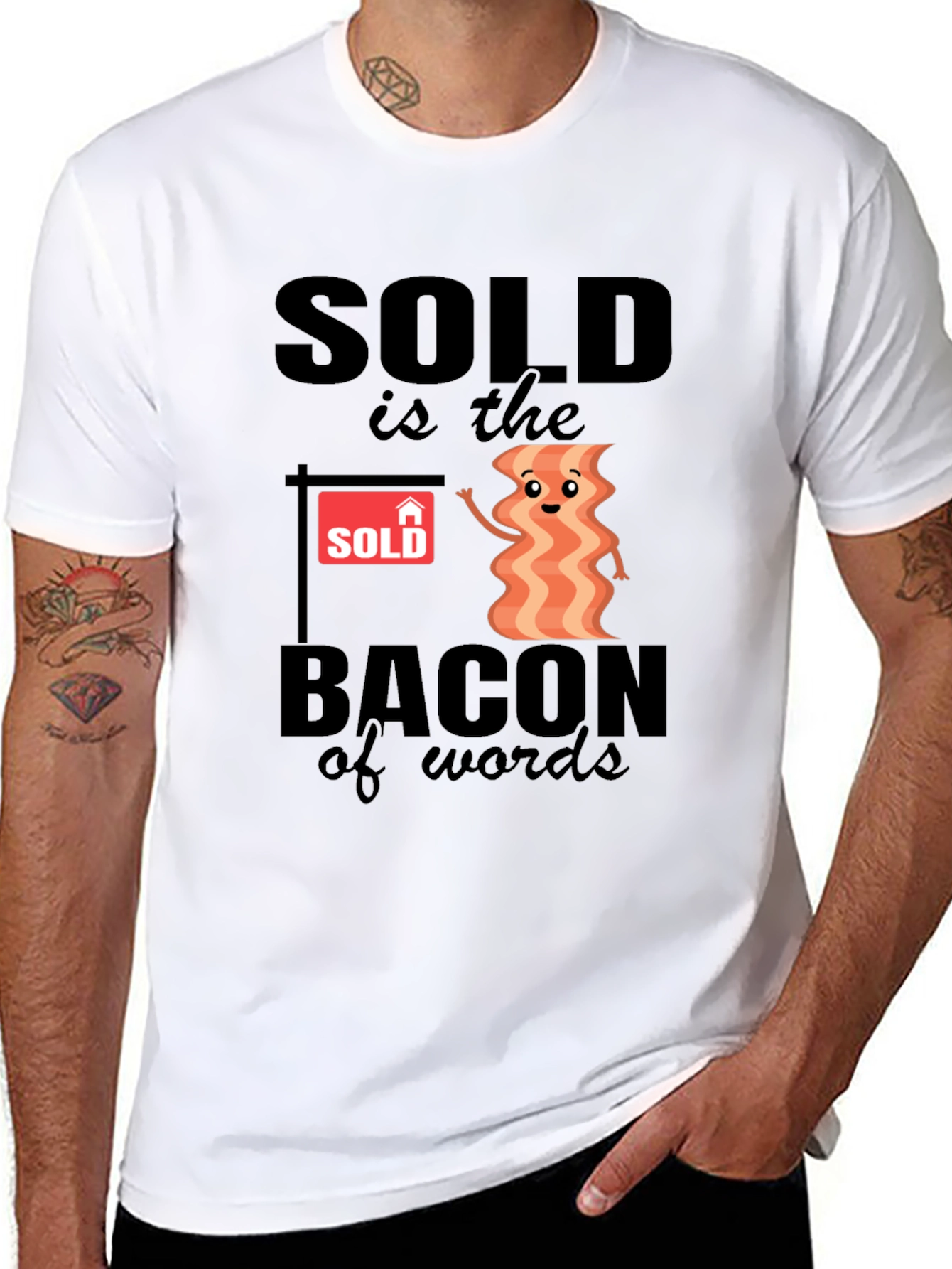 Black Bacon of Words T-Shirt - Funny Real Estate Tee view 8