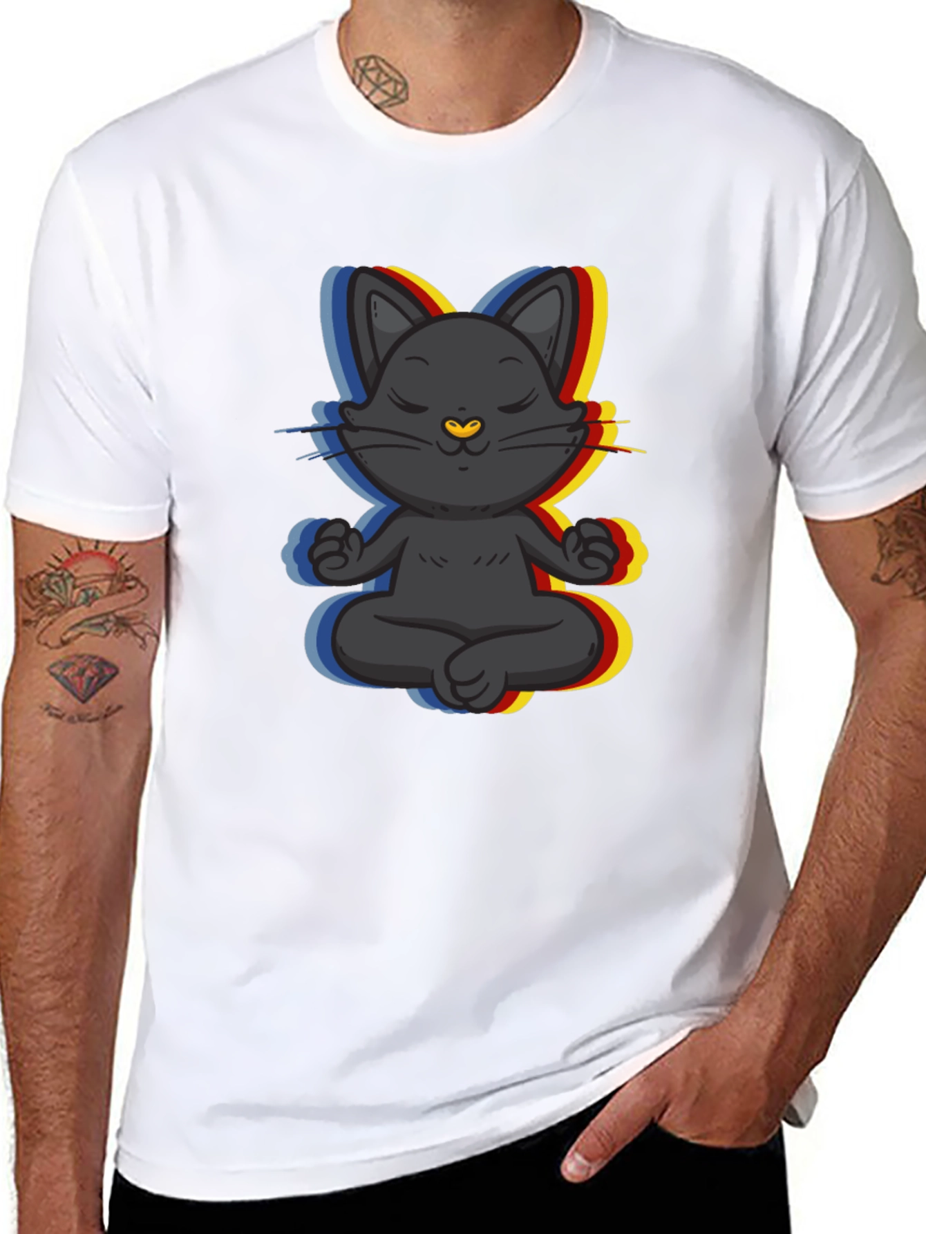 Black Zen Cat T-Shirt - Meditating Feline Tee view 8