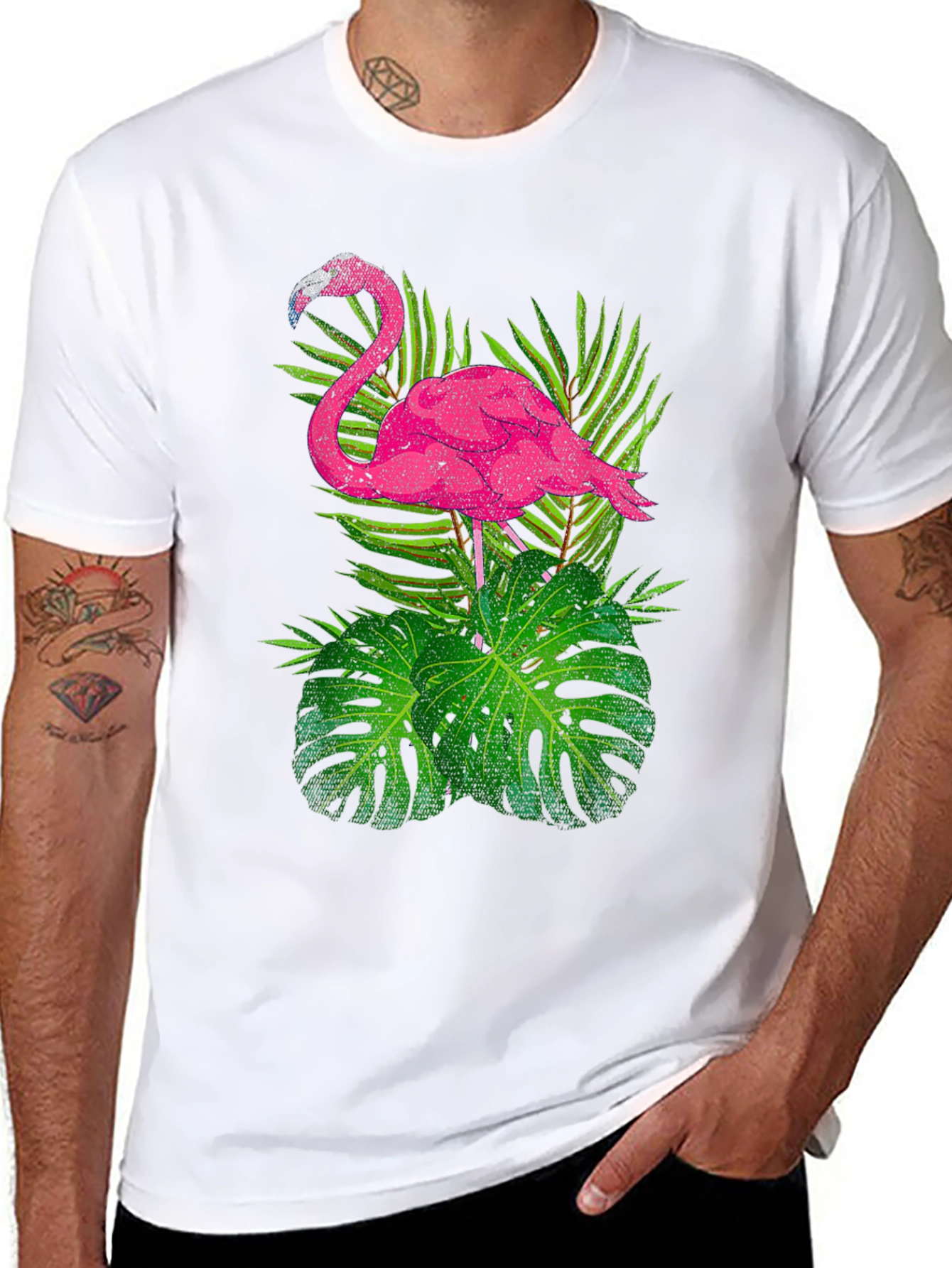 Black Tropical Flamingo Graphic T-Shirt view 8